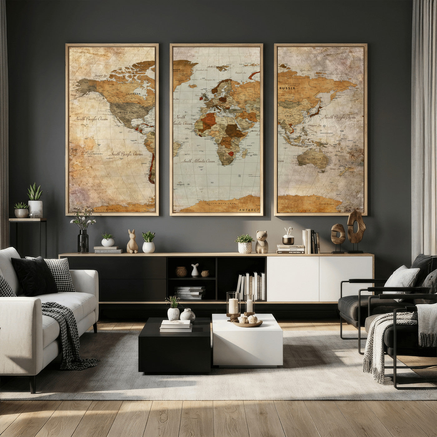 74176056-MGV-CV-36X24 - World Map Wall Art Canvas Print, Modern Decorative Framed Map Artwork Prints for Living Room, Office, Bedroom Wall Decor