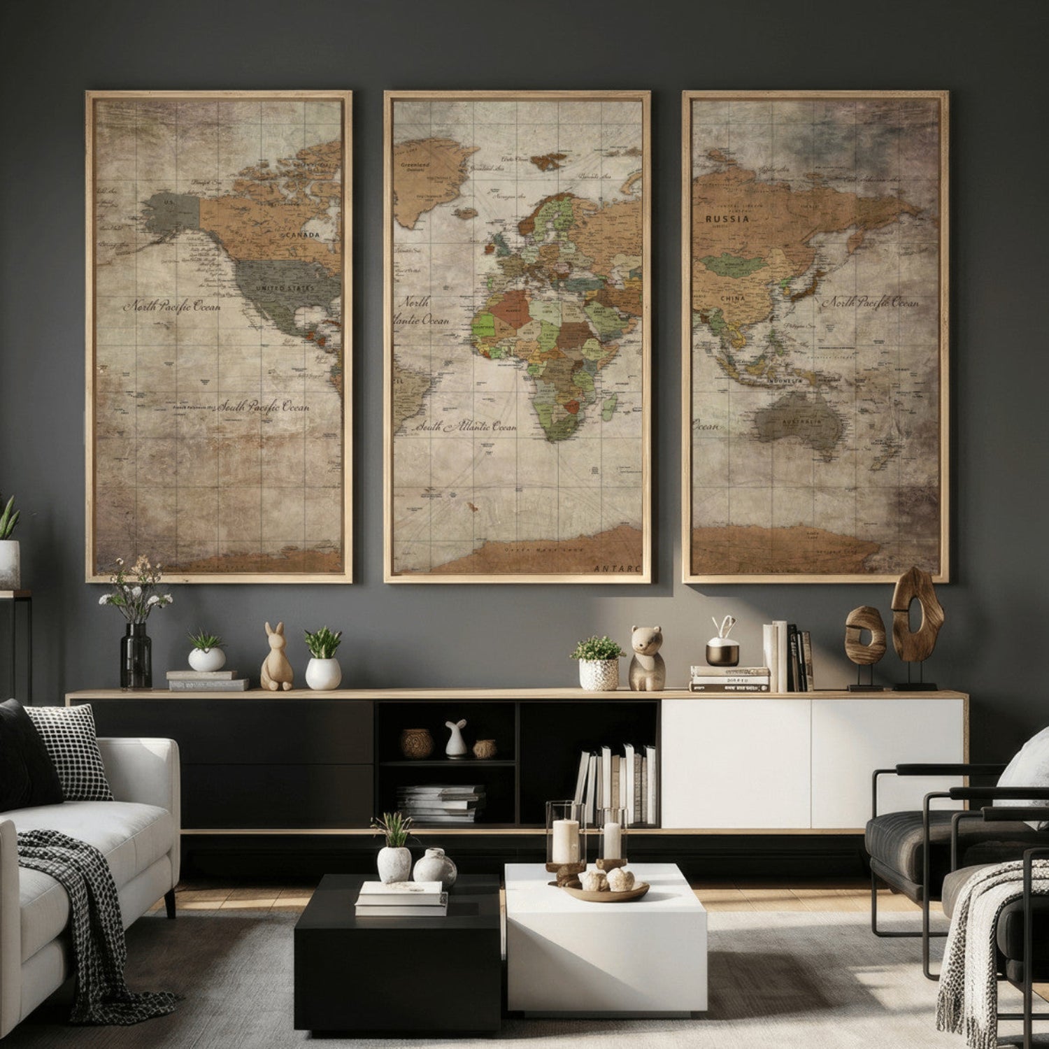 20356264-MGV-CV-36X24 - World Map Wall Art Canvas Print, Modern Decorative Framed Map Artwork Prints for Living Room, Office, Bedroom Wall Decor