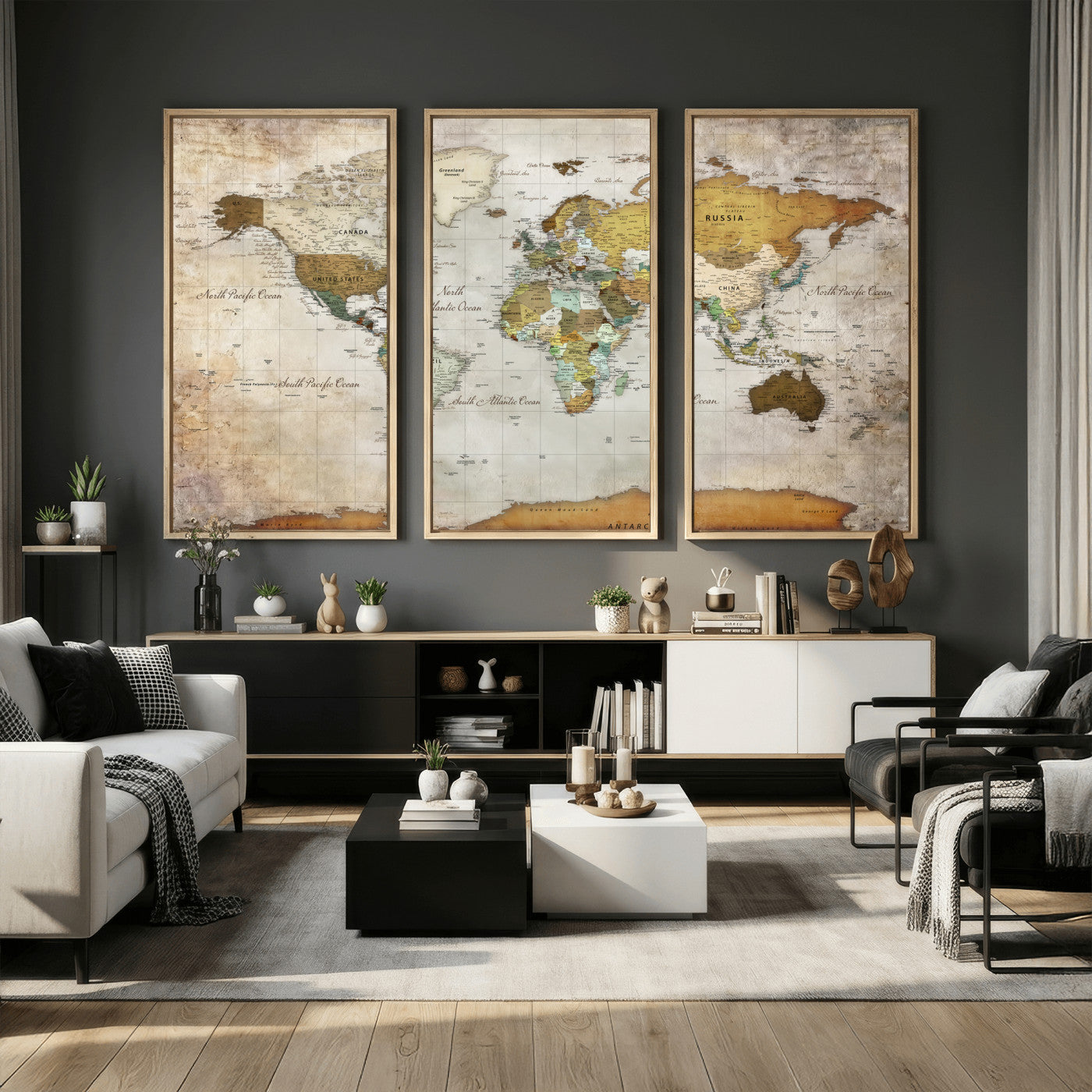 86108417-MGV-CV-36X24 - World Map Wall Art Canvas Print, Modern Decorative Framed Map Artwork Prints for Living Room, Office, Bedroom Wall Decor