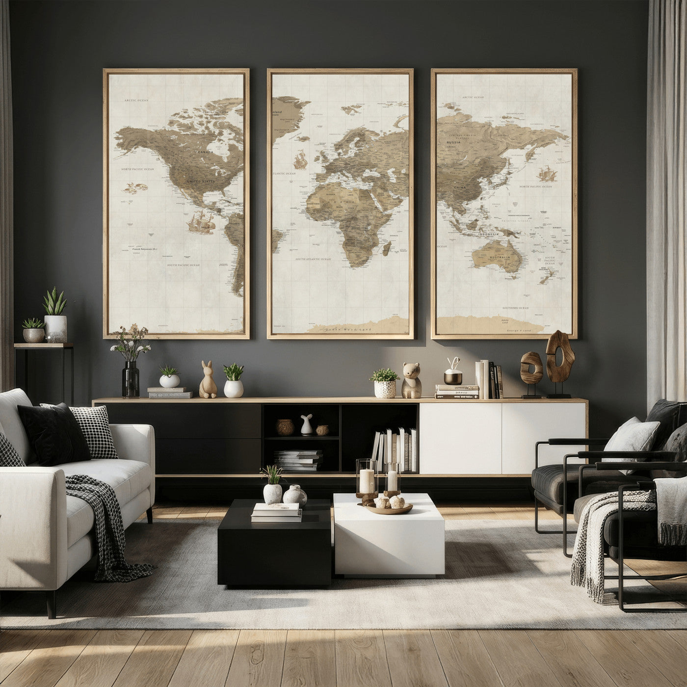 28283260-MGV-CV-36X24 - World Map Wall Art Canvas Print, Modern Decorative Framed Map Artwork Prints for Living Room, Office, Bedroom Wall Decor