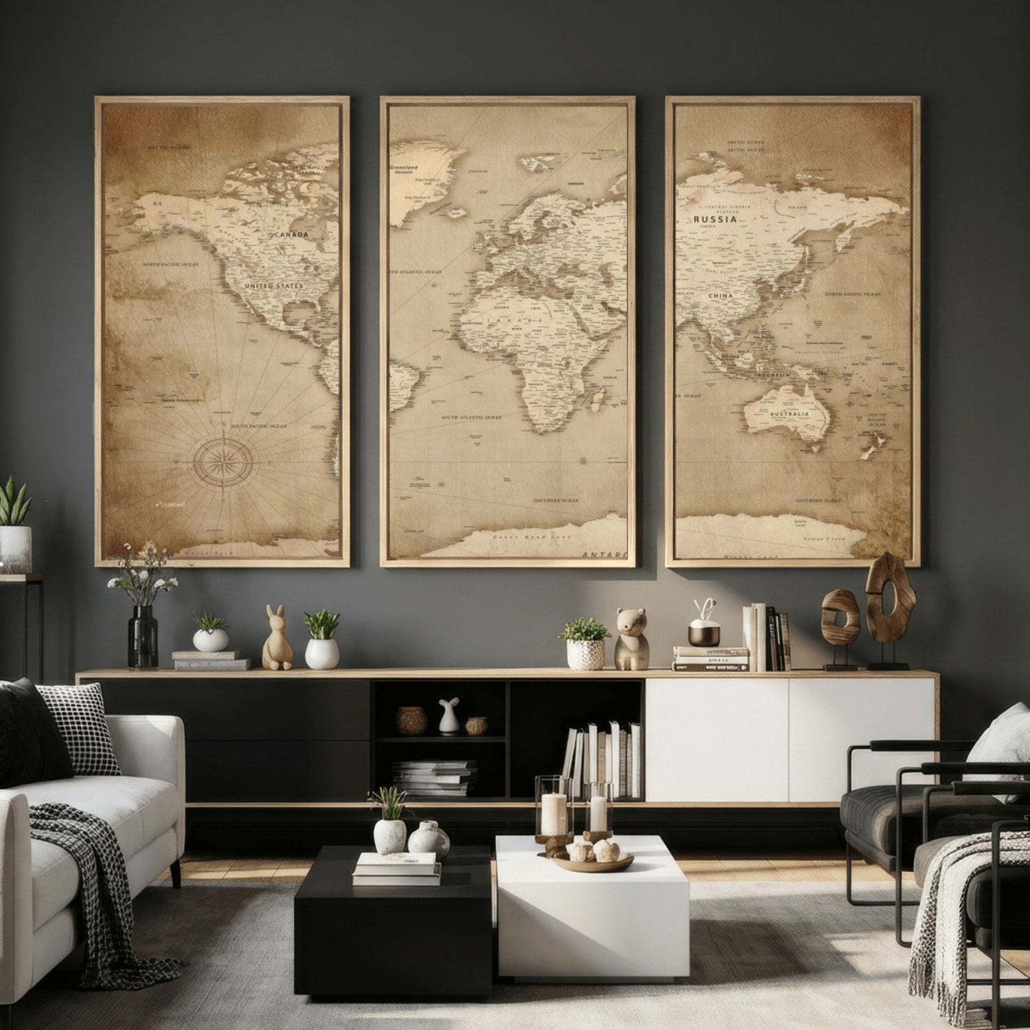 34795134-MGV-CV-36X24 - World Map Wall Art Canvas Print, Modern Decorative Framed Map Artwork Prints for Living Room, Office, Bedroom Wall Decor