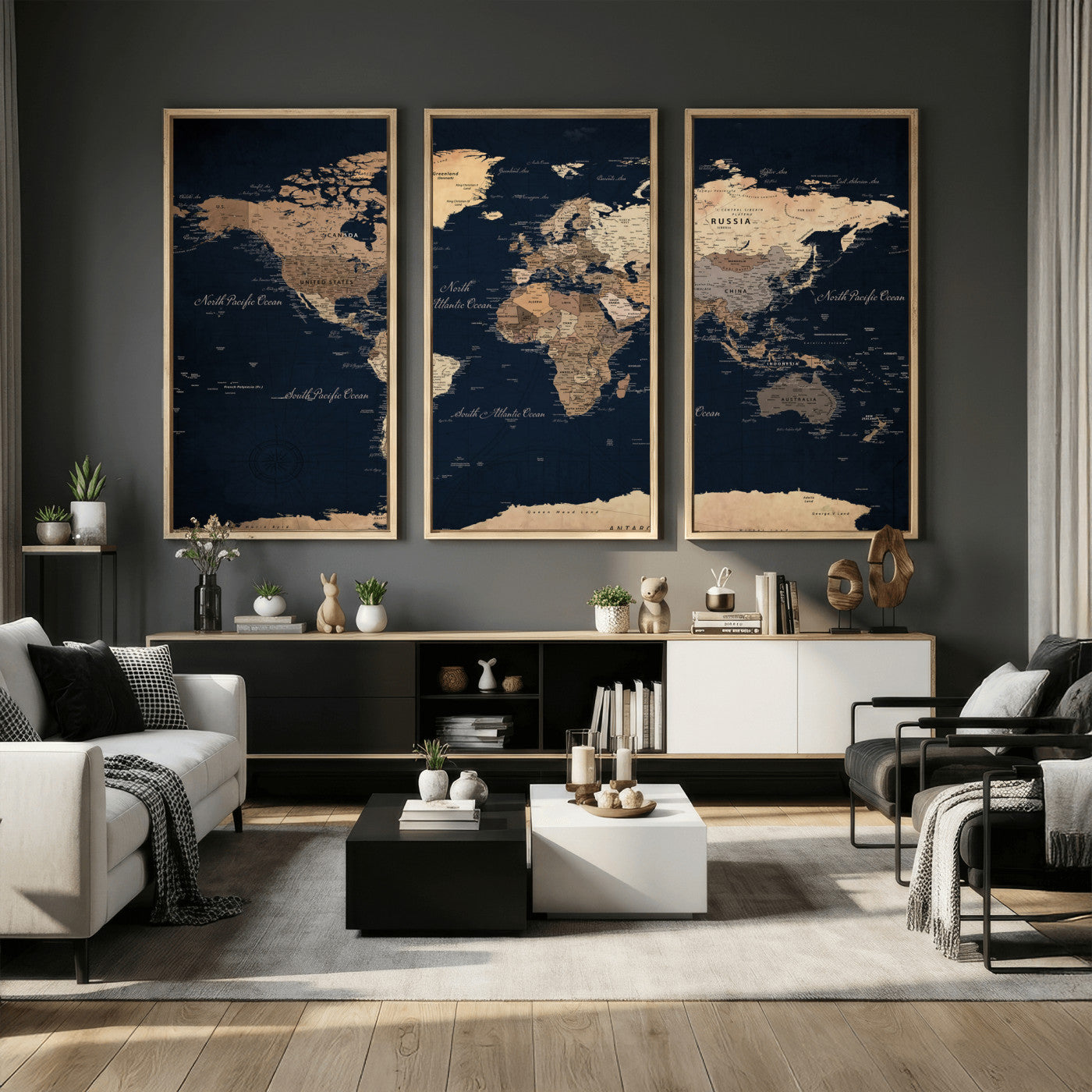 53971530-MGV-CV-36X24 - World Map Wall Art Canvas Print, Modern Decorative Framed Map Artwork Prints for Living Room, Office, Bedroom Wall Decor