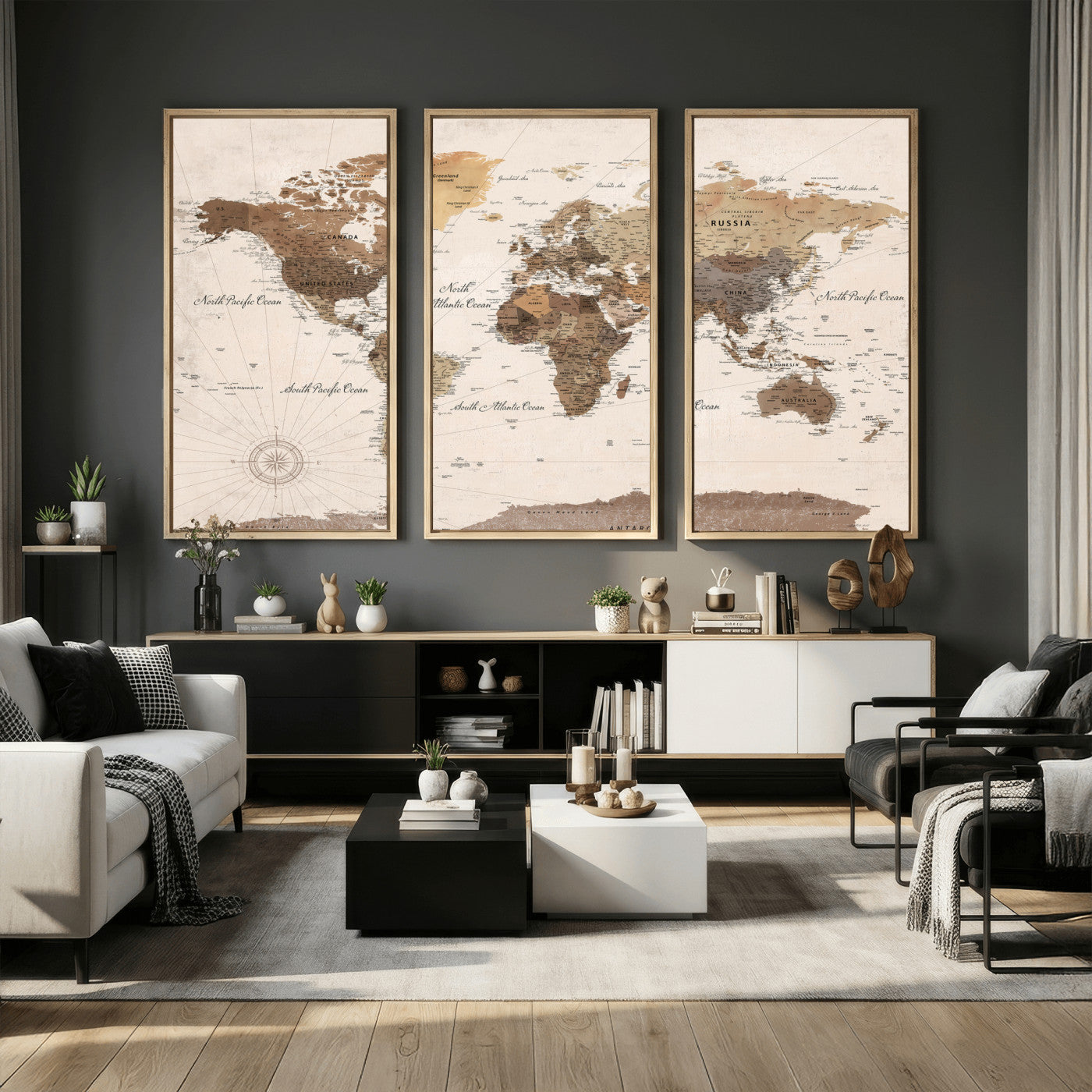 69860078-MGV-CV-36X24 - World Map Wall Art Canvas Print, Modern Decorative Framed Map Artwork Prints for Living Room, Office, Bedroom Wall Decor