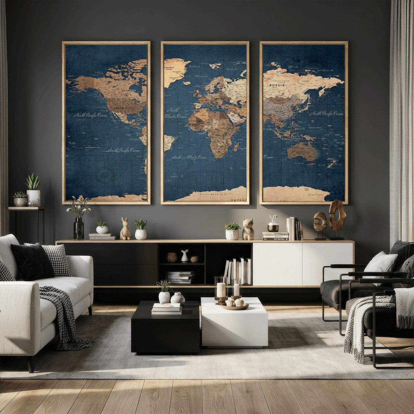 69886352-MGV-CV-36X24 - World Map Wall Art Canvas Print, Modern Decorative Framed Map Artwork Prints for Living Room, Office, Bedroom Wall Decor