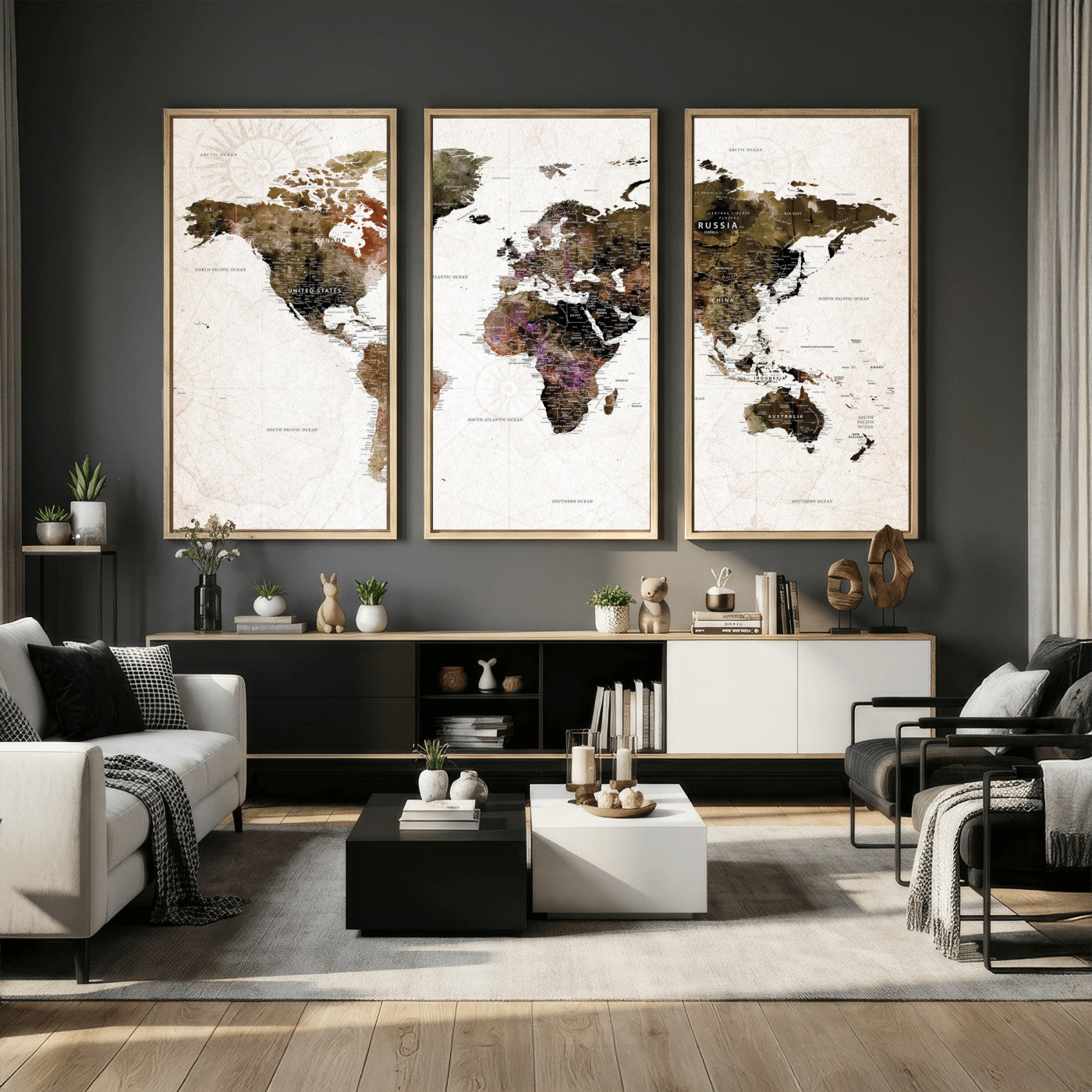 77651968-MGV-CV-36X24 - World Map Wall Art Canvas Print, Modern Decorative Framed Map Artwork Prints for Living Room, Office, Bedroom Wall Decor