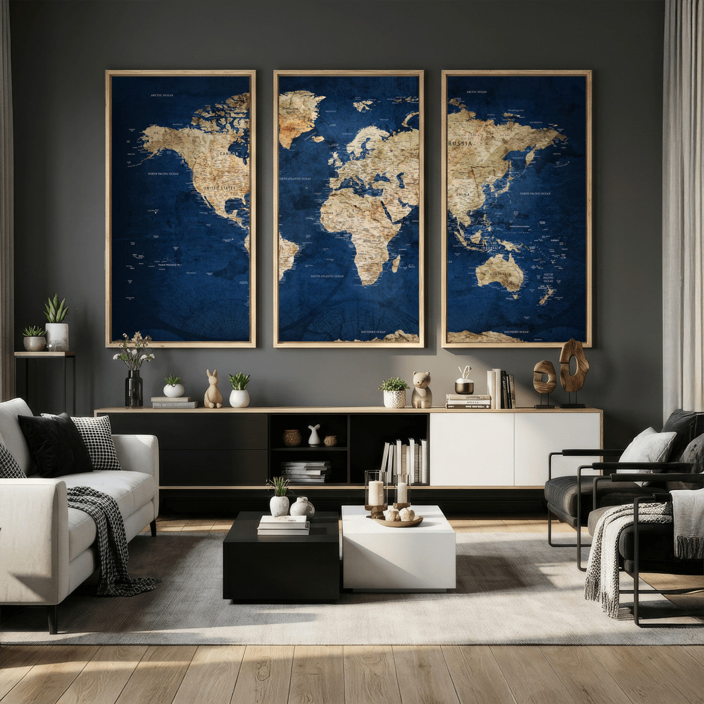 57503519-MGV-CV-36X24 - World Map Wall Art Canvas Print, Modern Decorative Framed Map Artwork Prints for Living Room, Office, Bedroom Wall Decor