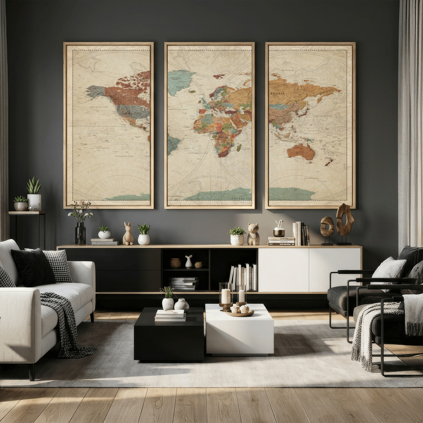 68428598-MGV-CV-36X24 - World Map Wall Art Canvas Print, Modern Decorative Framed Map Artwork Prints for Living Room, Office, Bedroom Wall Decor