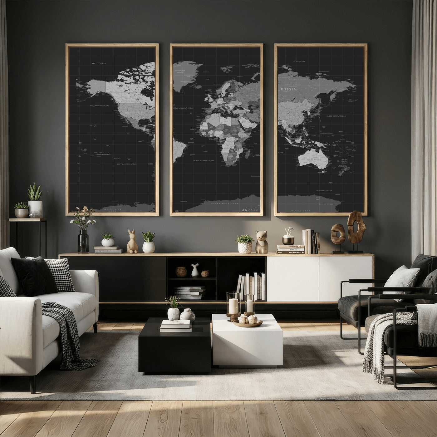 46160121-MGV-CV-36X24 - World Map Wall Art Canvas Print, Modern Decorative Framed Map Artwork Prints for Living Room, Office, Bedroom Wall Decor