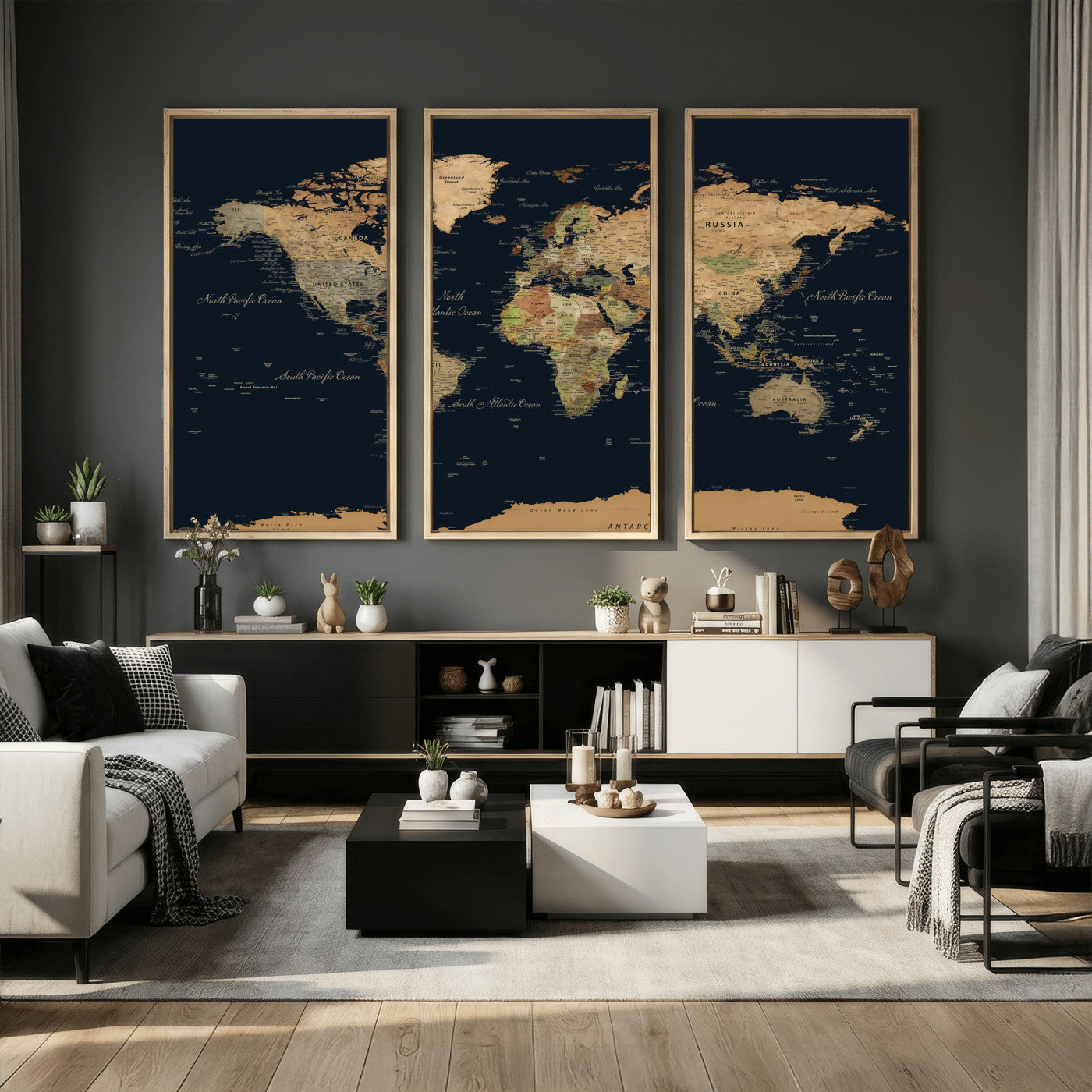94449133-MGV-CV-36X24 - World Map Wall Art Canvas Print, Modern Decorative Framed Map Artwork Prints for Living Room, Office, Bedroom Wall Decor