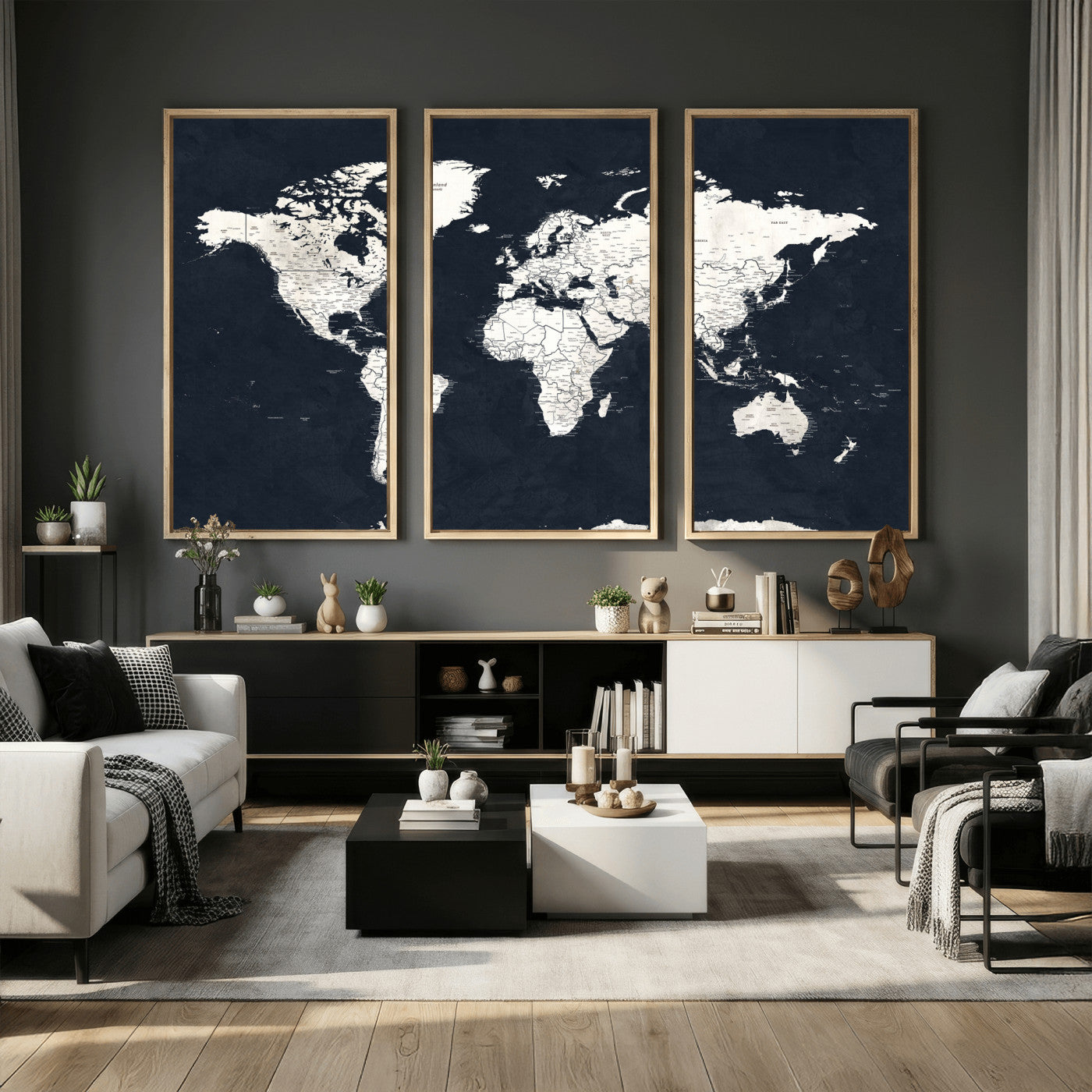 11963807-MGV-CV-36X24 - World Map Wall Art Canvas Print, Modern Decorative Framed Map Artwork Prints for Living Room, Office, Bedroom Wall Decor