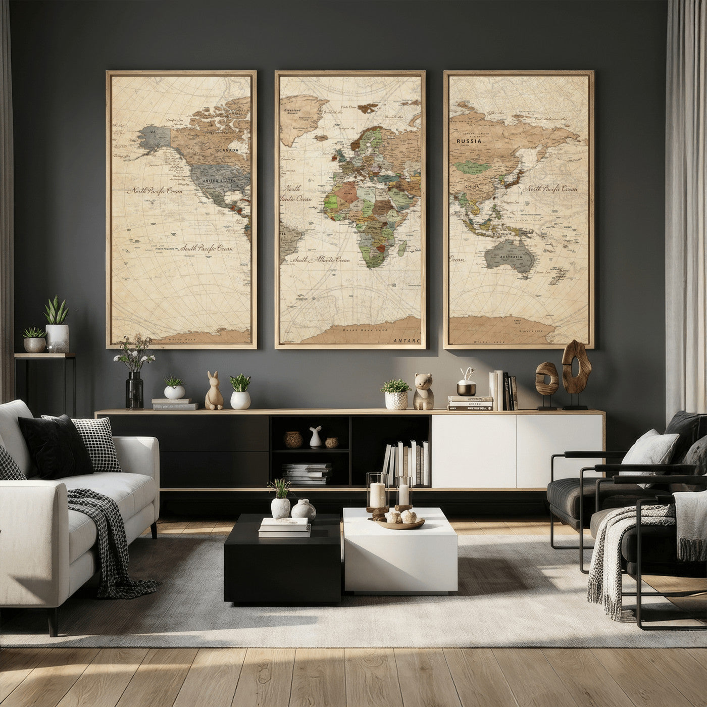 16856902-MGV-CV-36X24 - World Map Wall Art Canvas Print, Modern Decorative Framed Map Artwork Prints for Living Room, Office, Bedroom Wall Decor