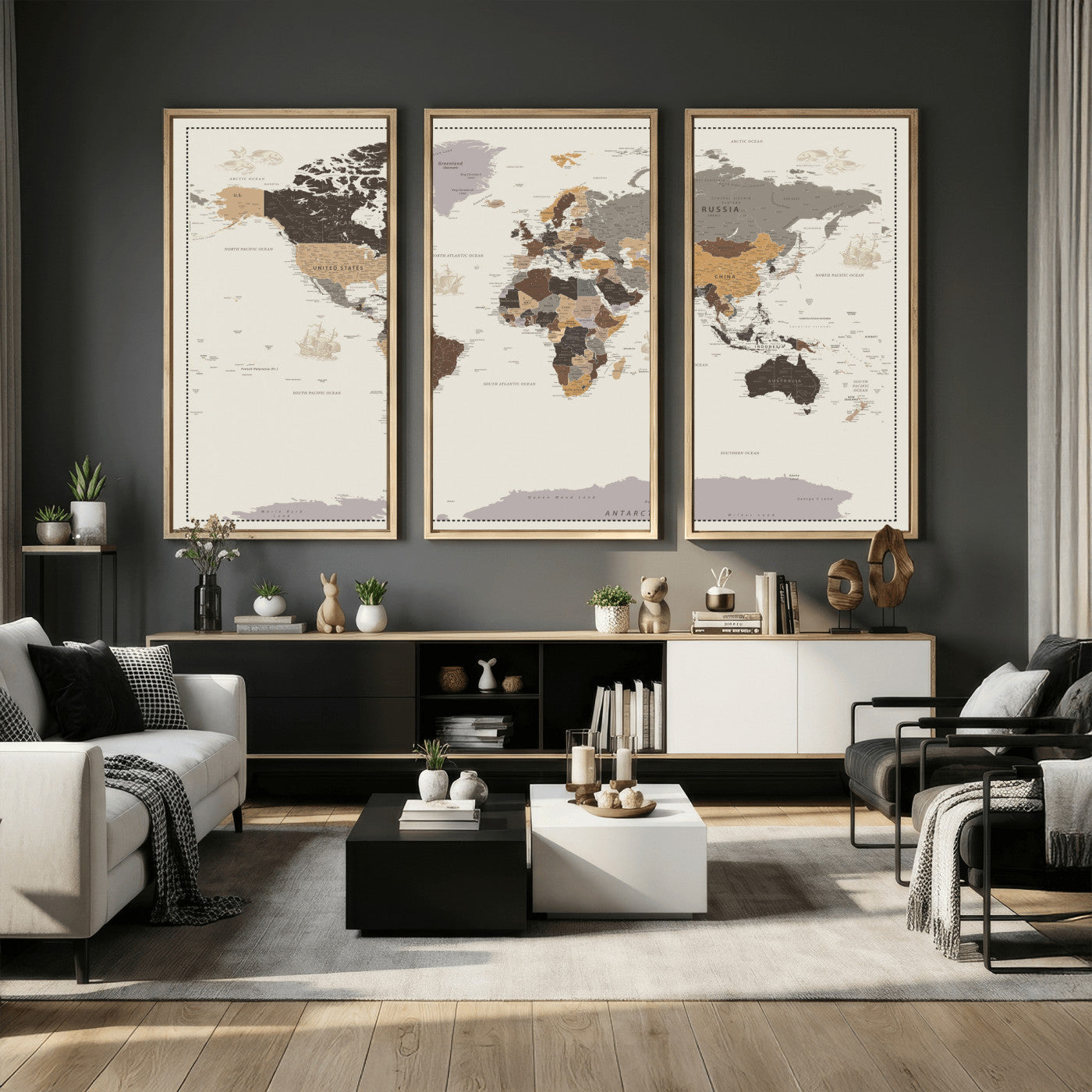 58777746-MGV-CV-36X24 - World Map Wall Art Canvas Print, Modern Decorative Framed Map Artwork Prints for Living Room, Office, Bedroom Wall Decor