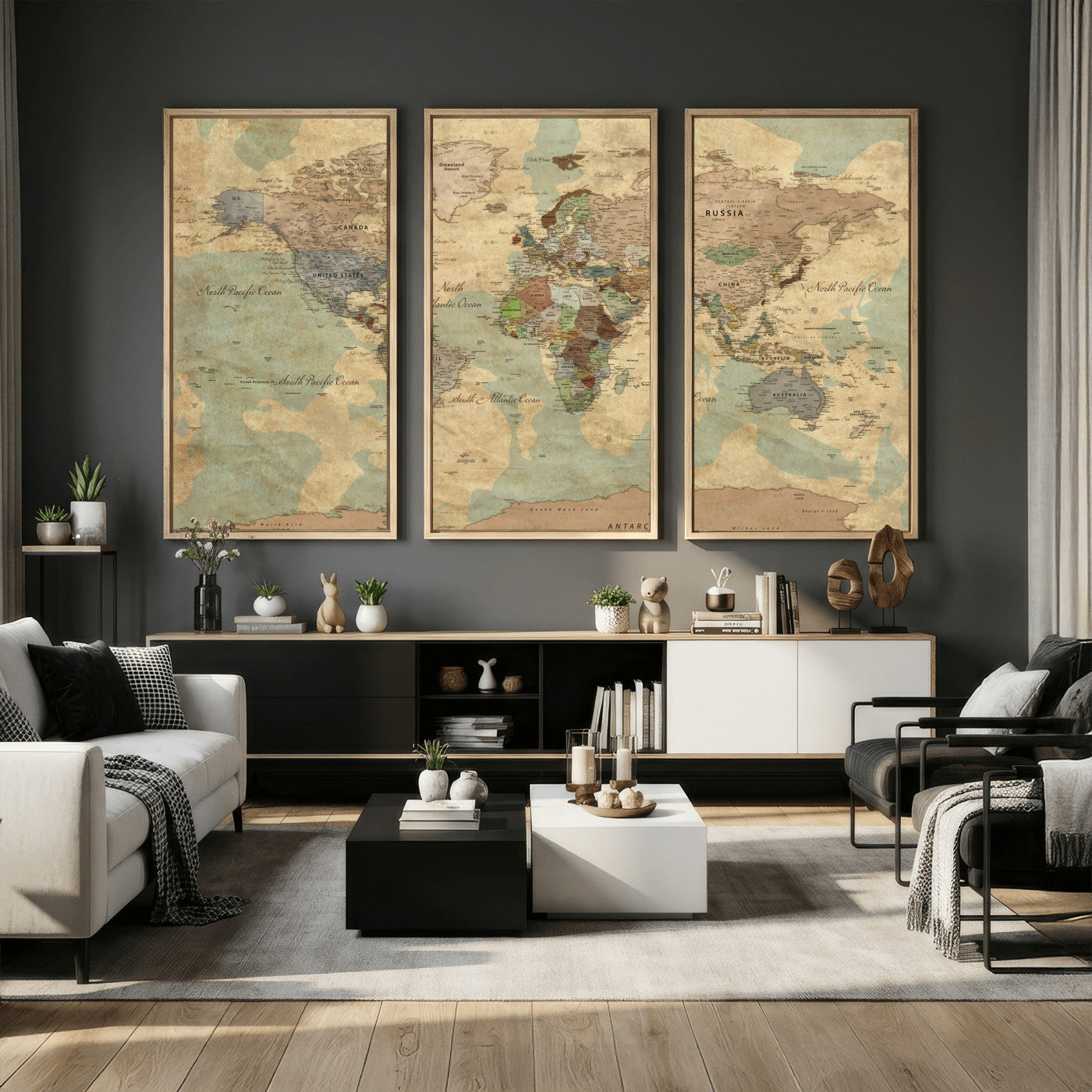 72396478-MGV-CV-36X24 - World Map Wall Art Canvas Print, Modern Decorative Framed Map Artwork Prints for Living Room, Office, Bedroom Wall Decor