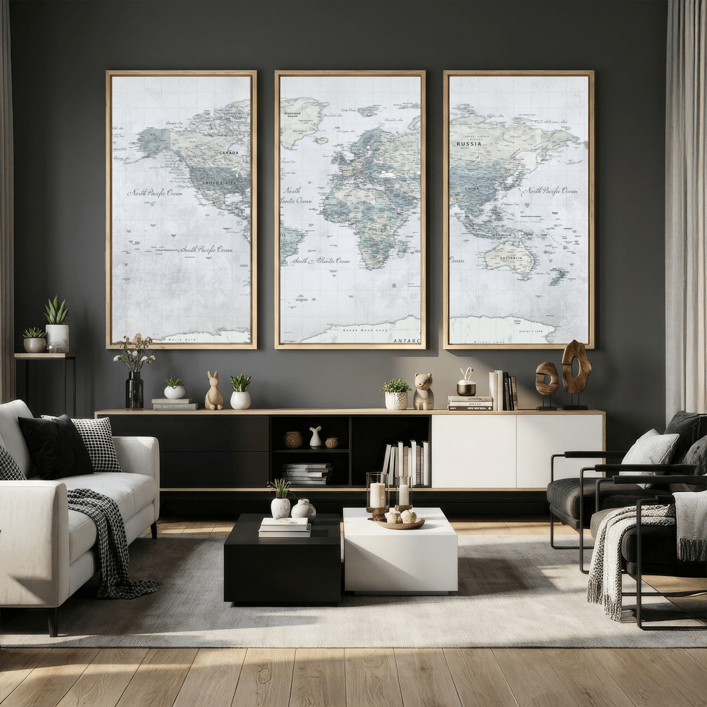 71091917-MGV-CV-36X24 - World Map Wall Art Canvas Print, Modern Decorative Framed Map Artwork Prints for Living Room, Office, Bedroom Wall Decor