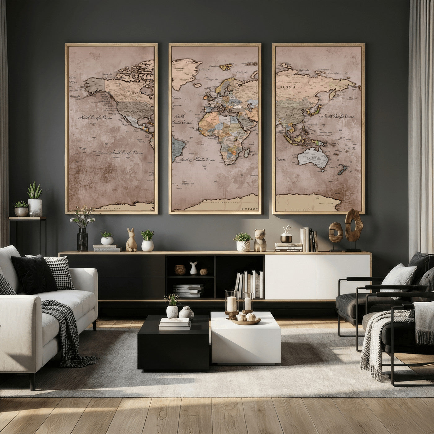 91471273-MGV-CV-36X24 - World Map Wall Art Canvas Print, Modern Decorative Framed Map Artwork Prints for Living Room, Office, Bedroom Wall Decor