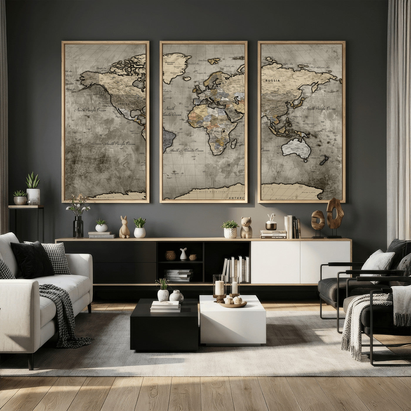 85218700-MGV-CV-36X24 - World Map Wall Art Canvas Print, Modern Decorative Framed Map Artwork Prints for Living Room, Office, Bedroom Wall Decor