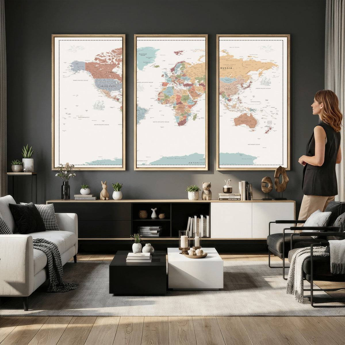 63447567-MGV-CV-36X24 - Pastel Colors World Map Wall Art Canvas Print