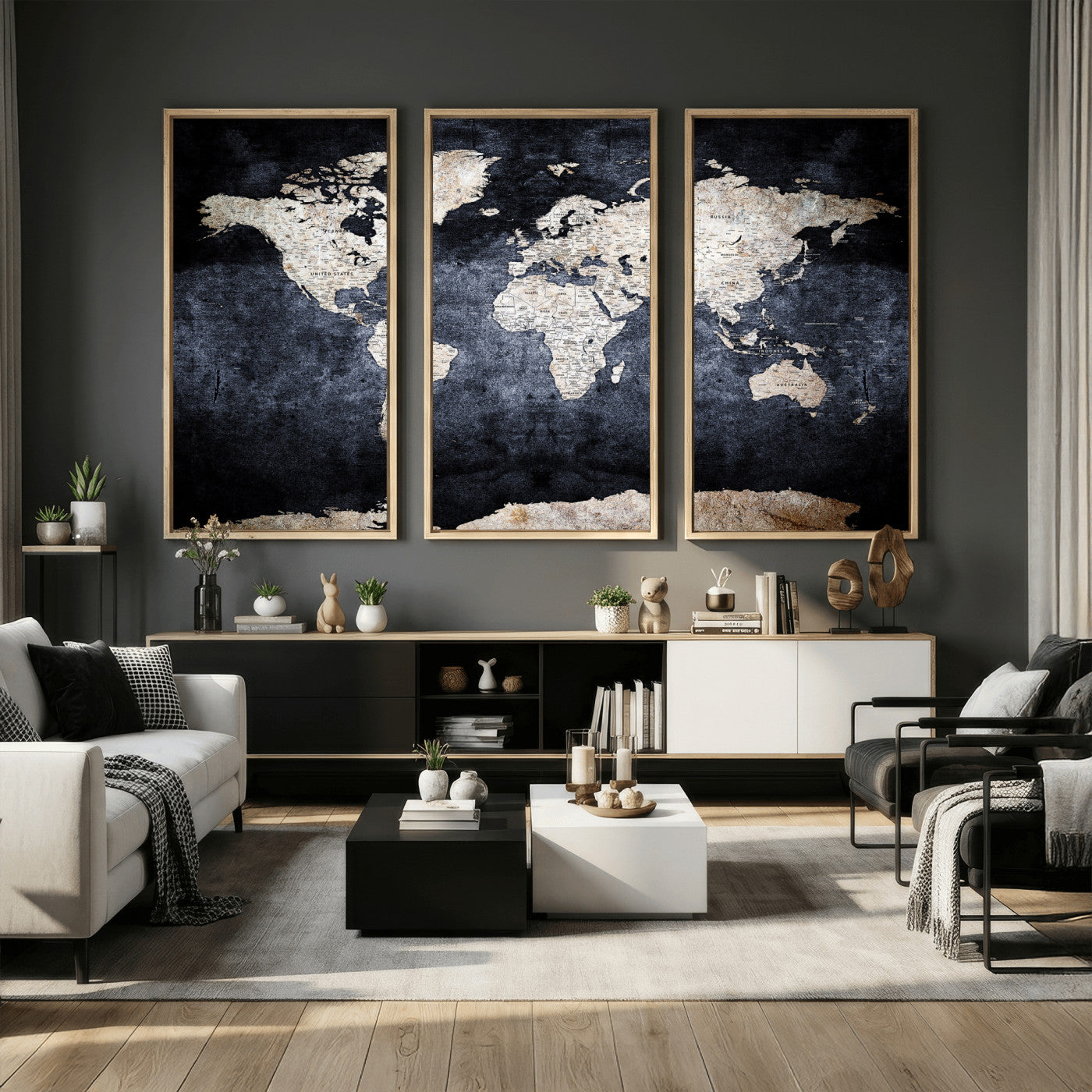 41193404-MGV-CV-36X24 - World Map Wall Art Canvas Print, Modern Decorative Framed Map Artwork Prints for Living Room, Office, Bedroom Wall Decor