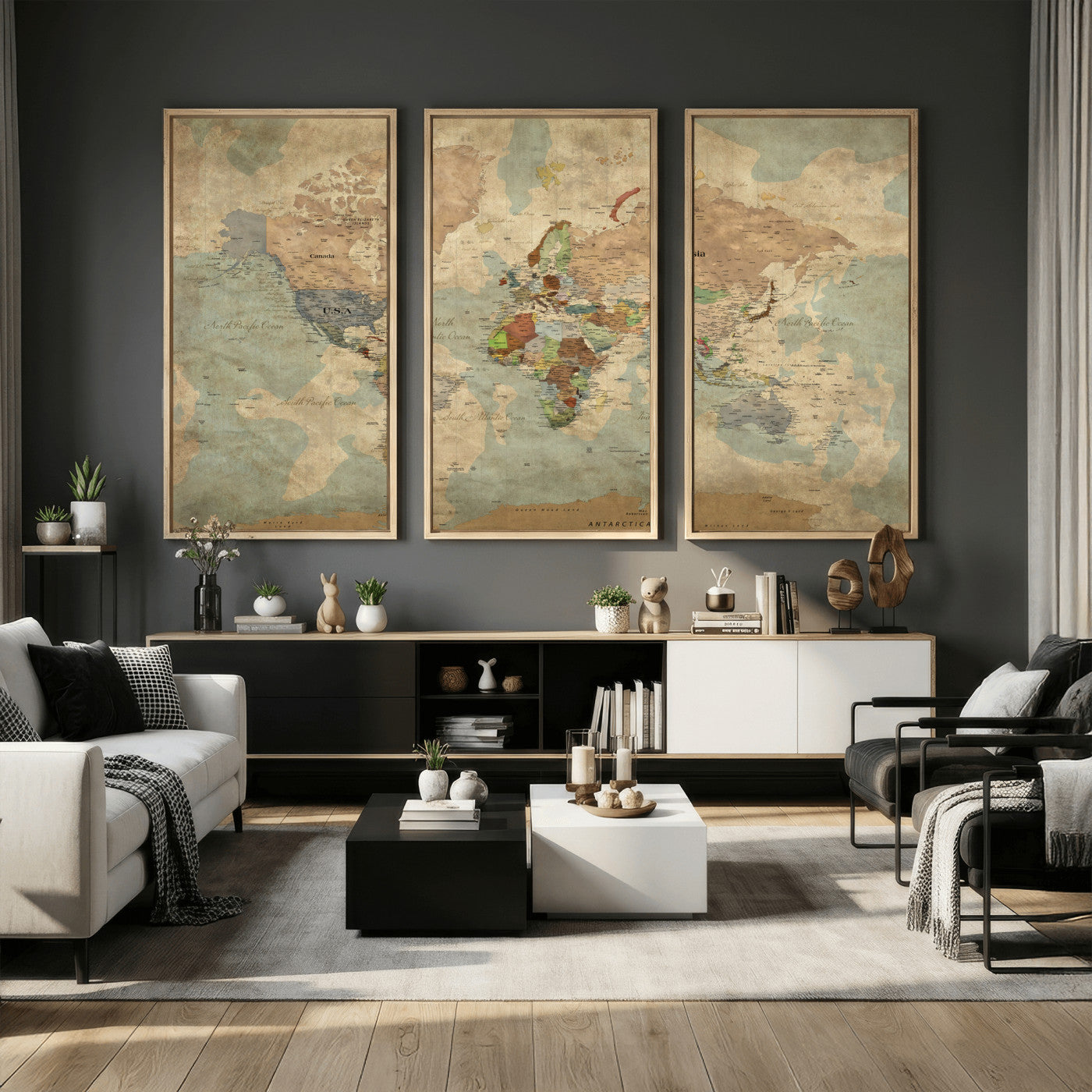 31492148-MGV-CV-36X24 - World Map Wall Art Canvas Print, Modern Decorative Framed Map Artwork Prints for Living Room, Office, Bedroom Wall Decor