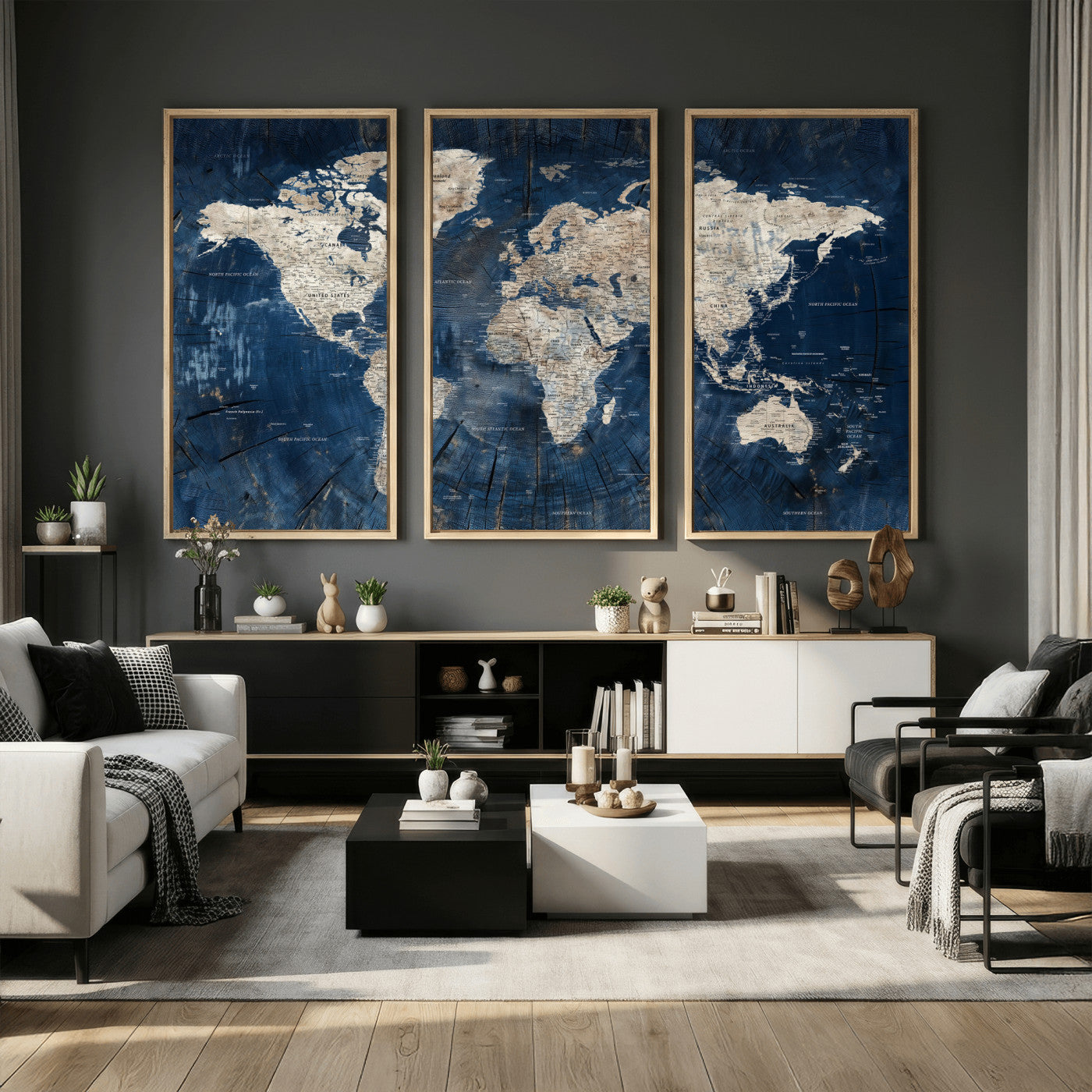 56126010-MGV-CV-36X24 - World Map Wall Art Canvas Print, Modern Decorative Framed Map Artwork Prints for Living Room, Office, Bedroom Wall Decor