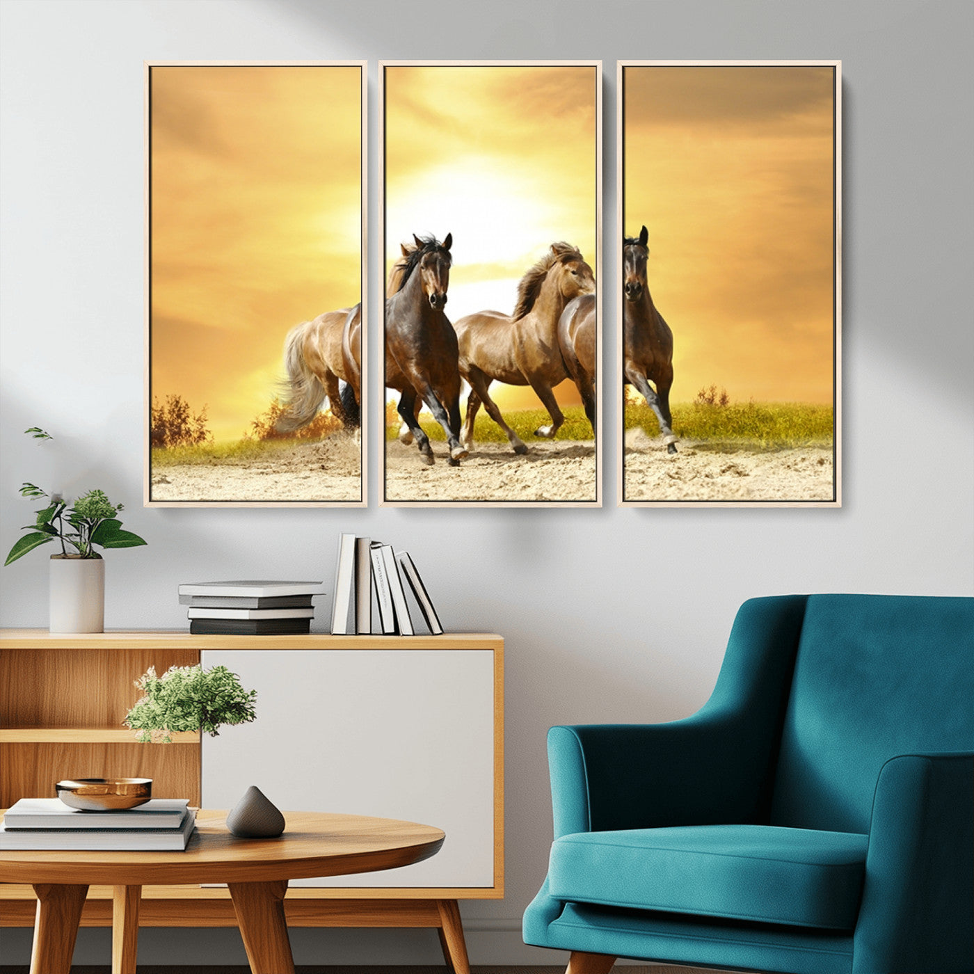 -Wild Horses Wall Art Canvas Print – Framed Galloping Herd Animal Artwork for Home, Office, Living Room, Guest Room
