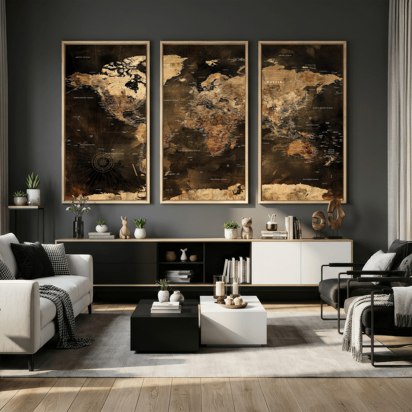 97742922-MGV-CV-36X24 - World Map Wall Art Canvas Print, Modern Decorative Framed Map Artwork Prints for Living Room, Office, Bedroom Wall Decor