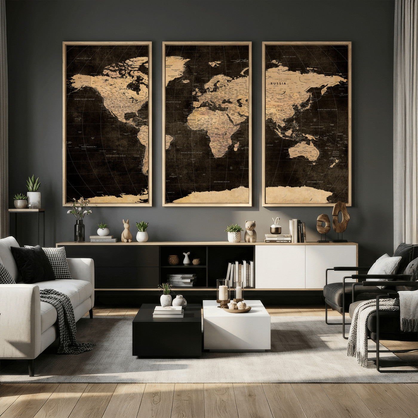 17790470-MGV-CV-36X24 - World Map Wall Art Canvas Print, Modern Decorative Framed Map Artwork Prints for Living Room, Office, Bedroom Wall Decor