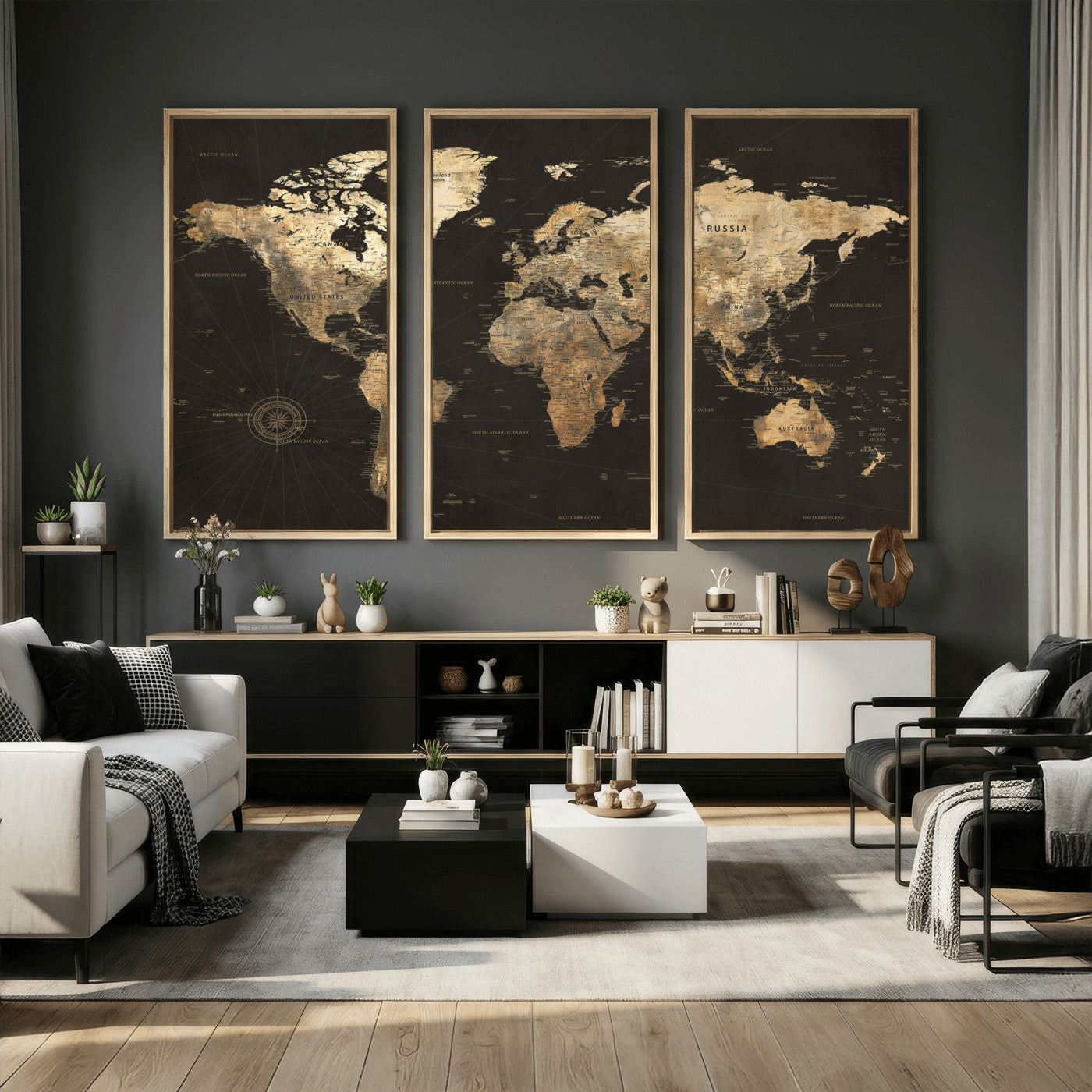 70985630-MGV-CV-36X24 - World Map Wall Art Canvas Print, Modern Decorative Framed Map Artwork Prints for Living Room, Office, Bedroom Wall Decor