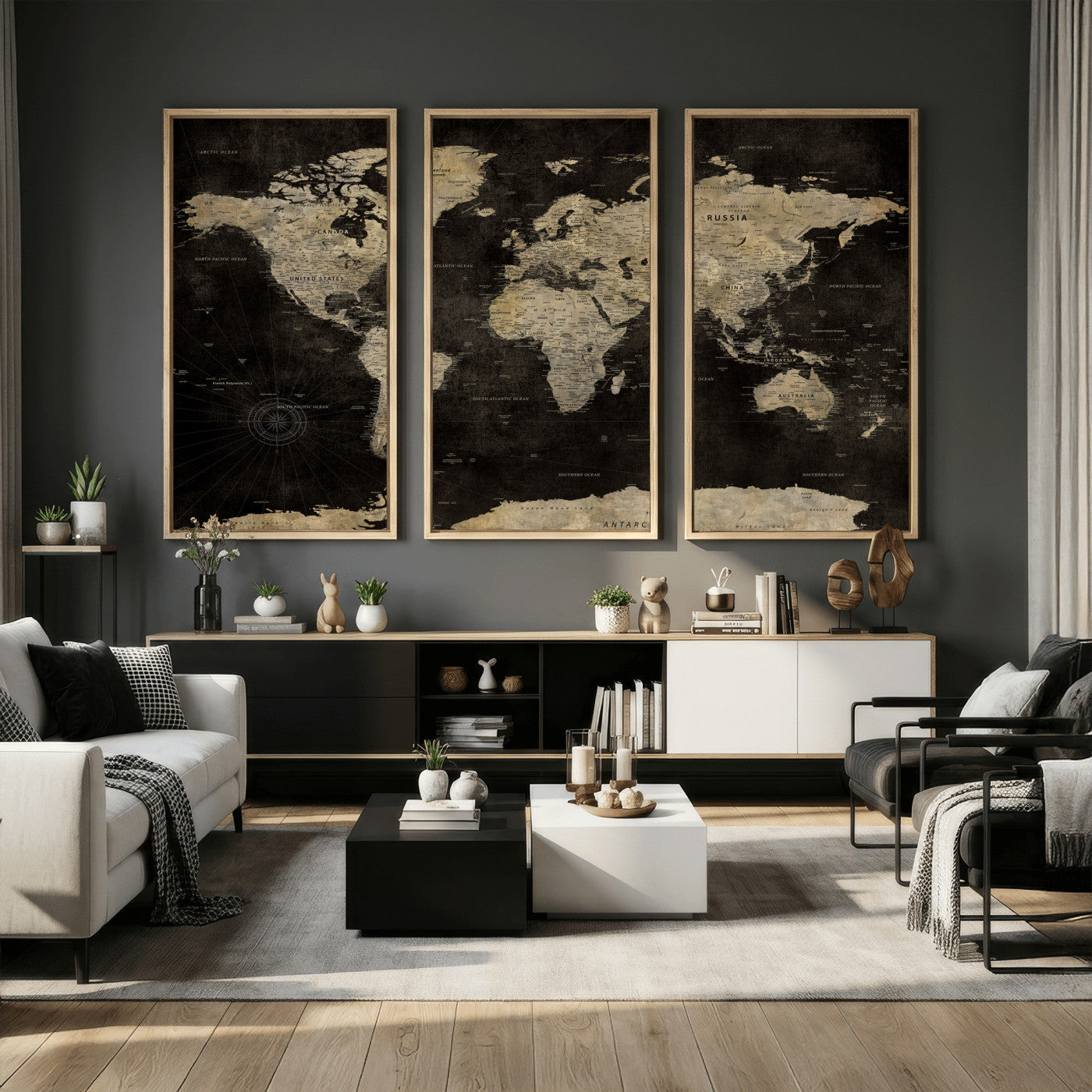 60653880-MGV-CV-36X24 - World Map Wall Art Canvas Print, Modern Decorative Framed Map Artwork Prints for Living Room, Office, Bedroom Wall Decor