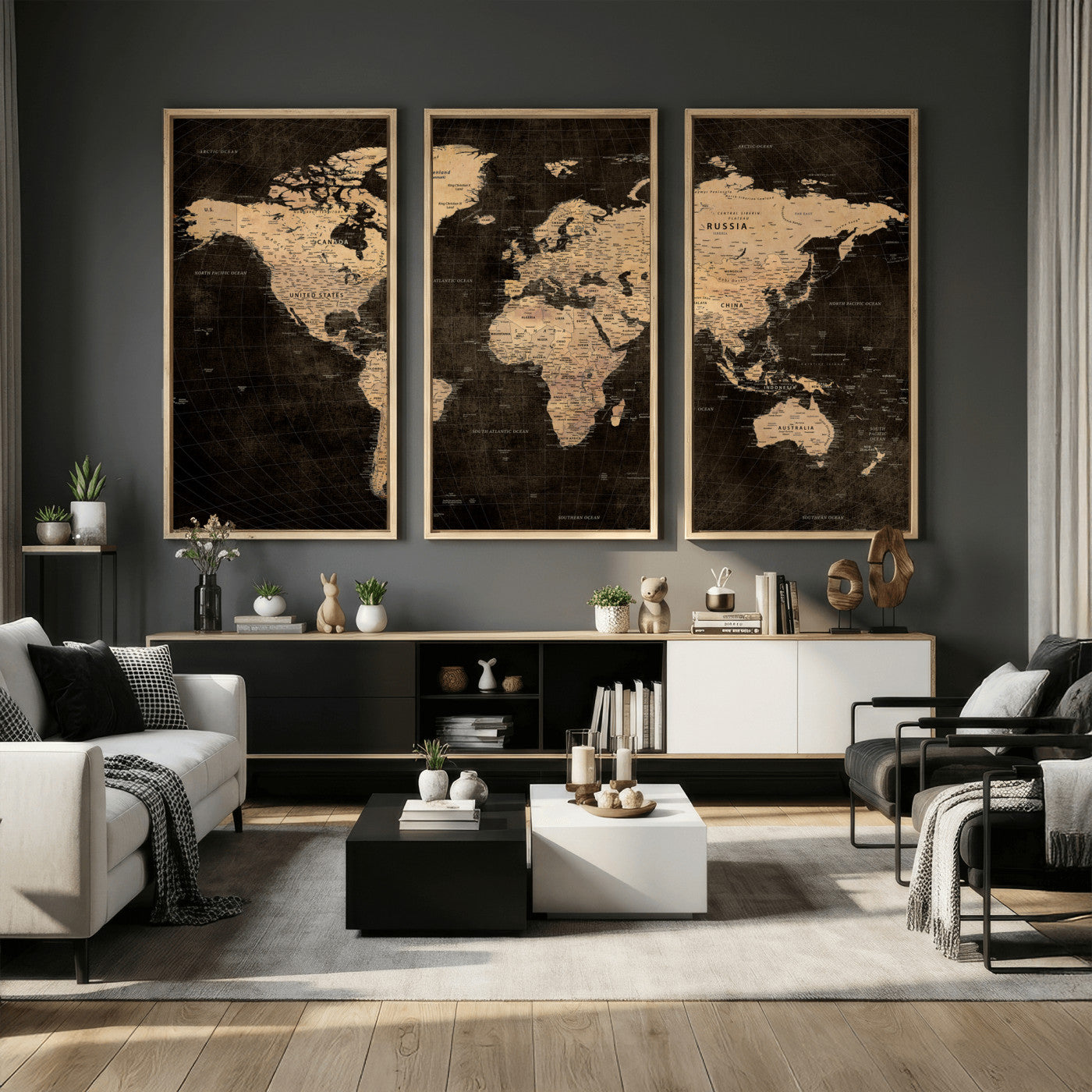15118265-MGV-CV-36X24 - World Map Wall Art Canvas Print, Modern Decorative Framed Map Artwork Prints for Living Room, Office, Bedroom Wall Decor