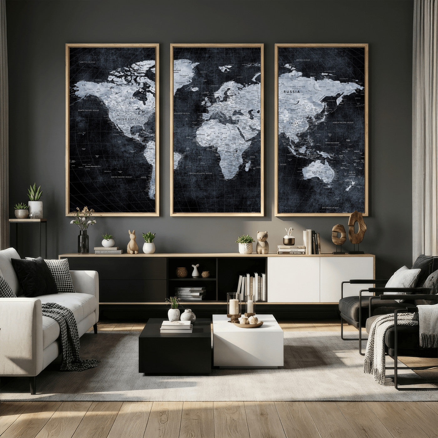 86893704-MGV-CV-36X24 - World Map Wall Art Canvas Print, Modern Decorative Framed Map Artwork Prints for Living Room, Office, Bedroom Wall Decor