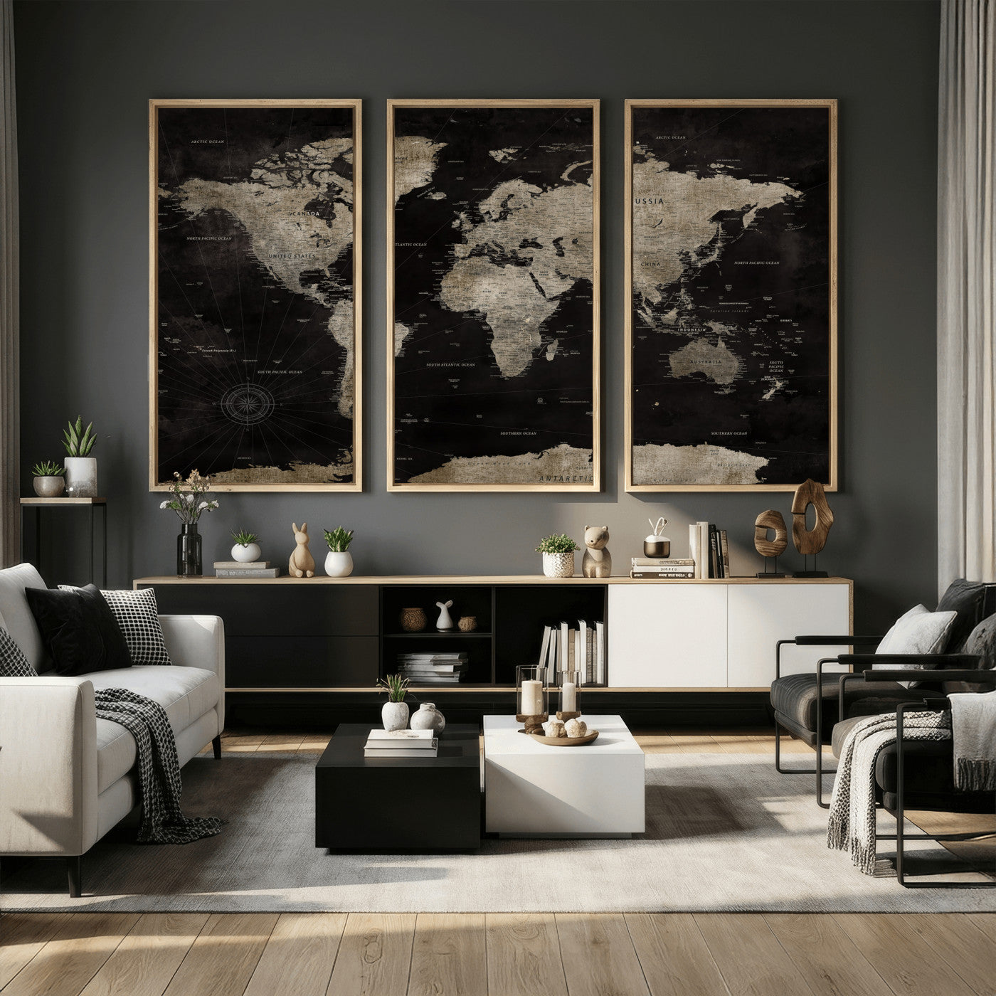 56225956-MGV-CV-36X24 - World Map Wall Art Canvas Print, Modern Decorative Framed Map Artwork Prints for Living Room, Office, Bedroom Wall Decor
