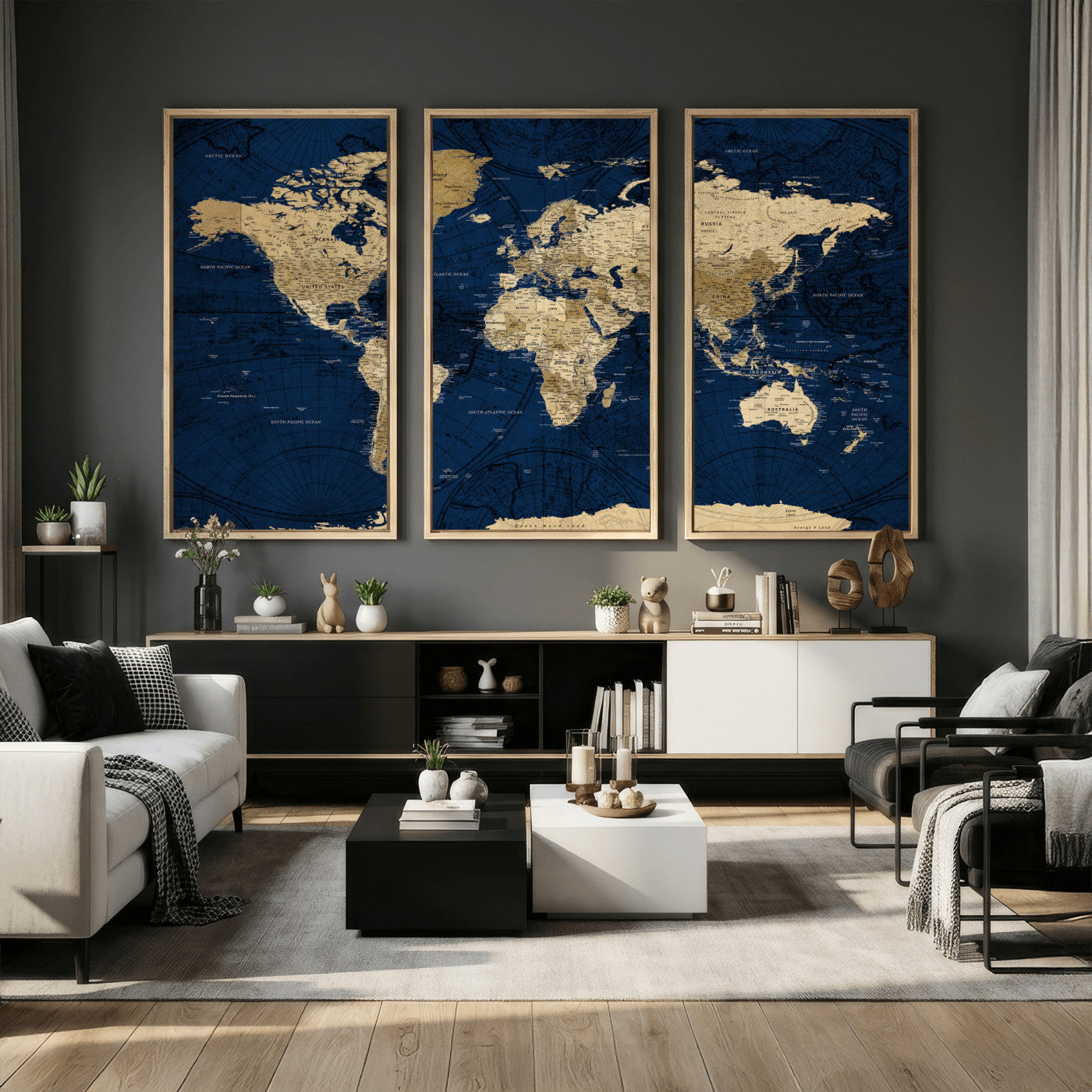 54770746-MGV-CV-36X24 - World Map Wall Art Canvas Print, Modern Decorative Framed Map Artwork Prints for Living Room, Office, Bedroom Wall Decor