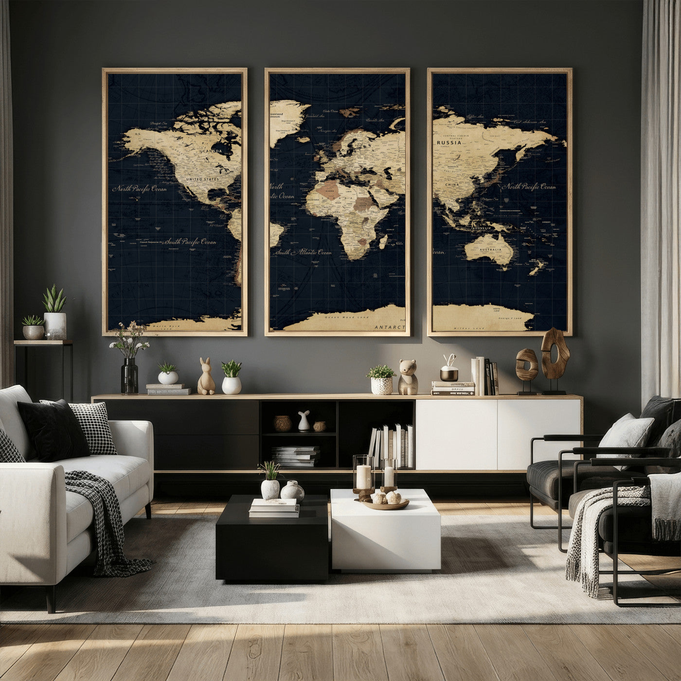 45063434-MGV-CV-36X24 - World Map Wall Art Canvas Print, Modern Decorative Framed Map Artwork Prints for Living Room, Office, Bedroom Wall Decor