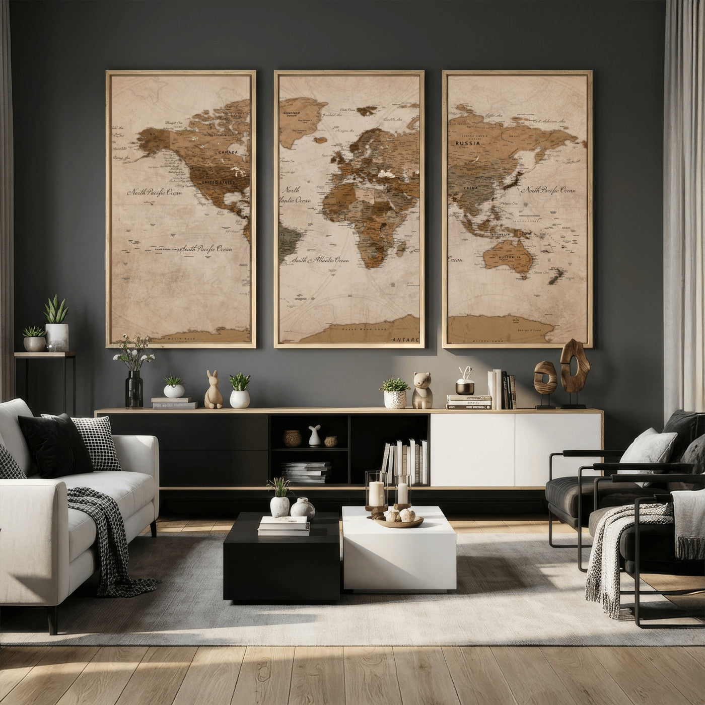 40064188-MGV-CV-36X24 - World Map Wall Art Canvas Print, Modern Decorative Framed Map Artwork Prints for Living Room, Office, Bedroom Wall Decor