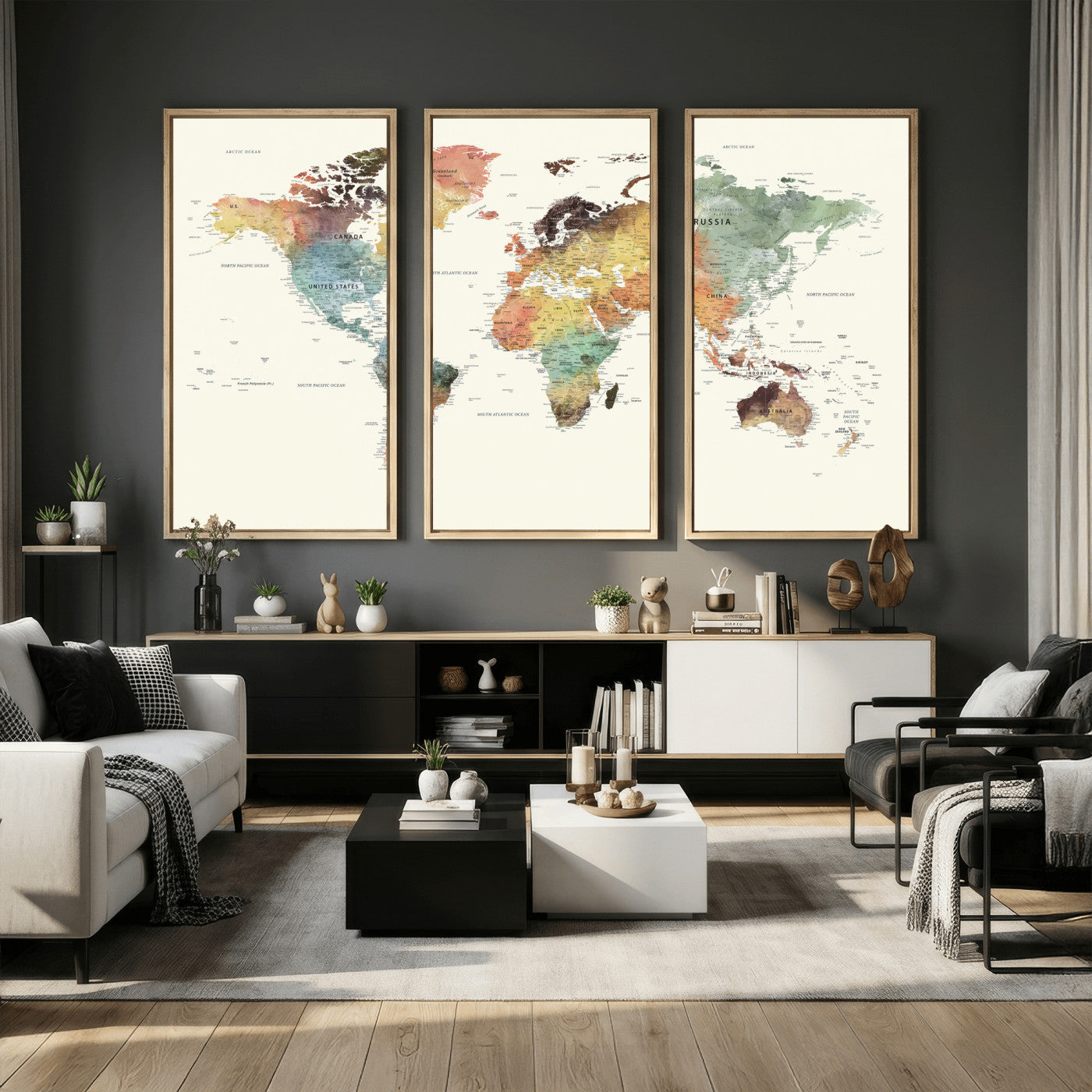64206059-MGV-CV-36X24 - World Map Wall Art Canvas Print, Modern Decorative Framed Map Artwork Prints for Living Room, Office, Bedroom Wall Decor
