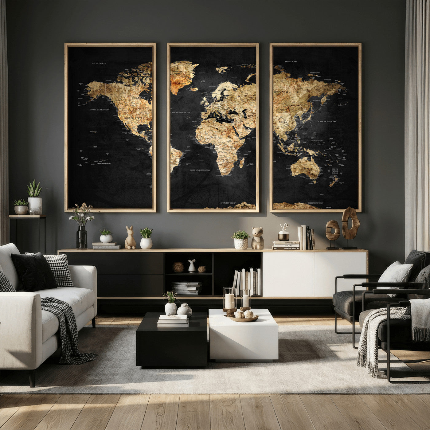 23568589-MGV-CV-36X24 - World Map Wall Art Canvas Print, Modern Decorative Framed Map Artwork Prints for Living Room, Office, Bedroom Wall Decor