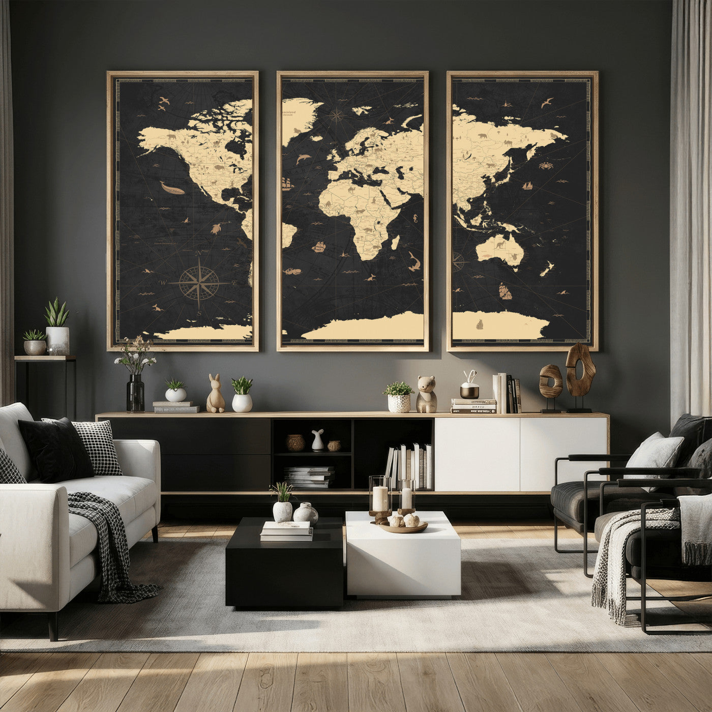 75220264-MGV-CV-36X24 - World Map Wall Art Canvas Print, Modern Decorative Framed Map Artwork Prints for Living Room, Office, Bedroom Wall Decor