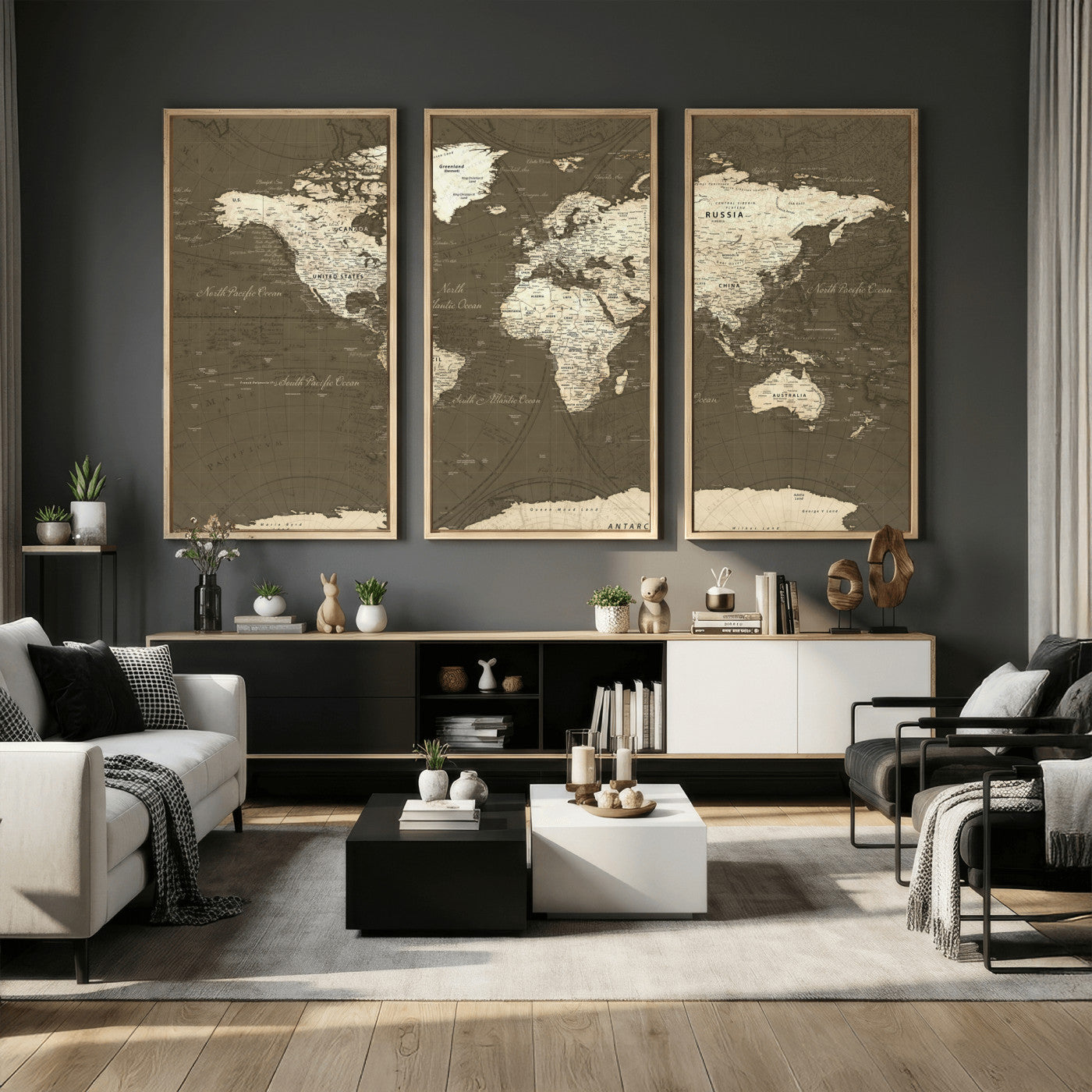 33202610-MGV-CV-36X24 - World Map Wall Art Canvas Print, Modern Decorative Framed Map Artwork Prints for Living Room, Office, Bedroom Wall Decor