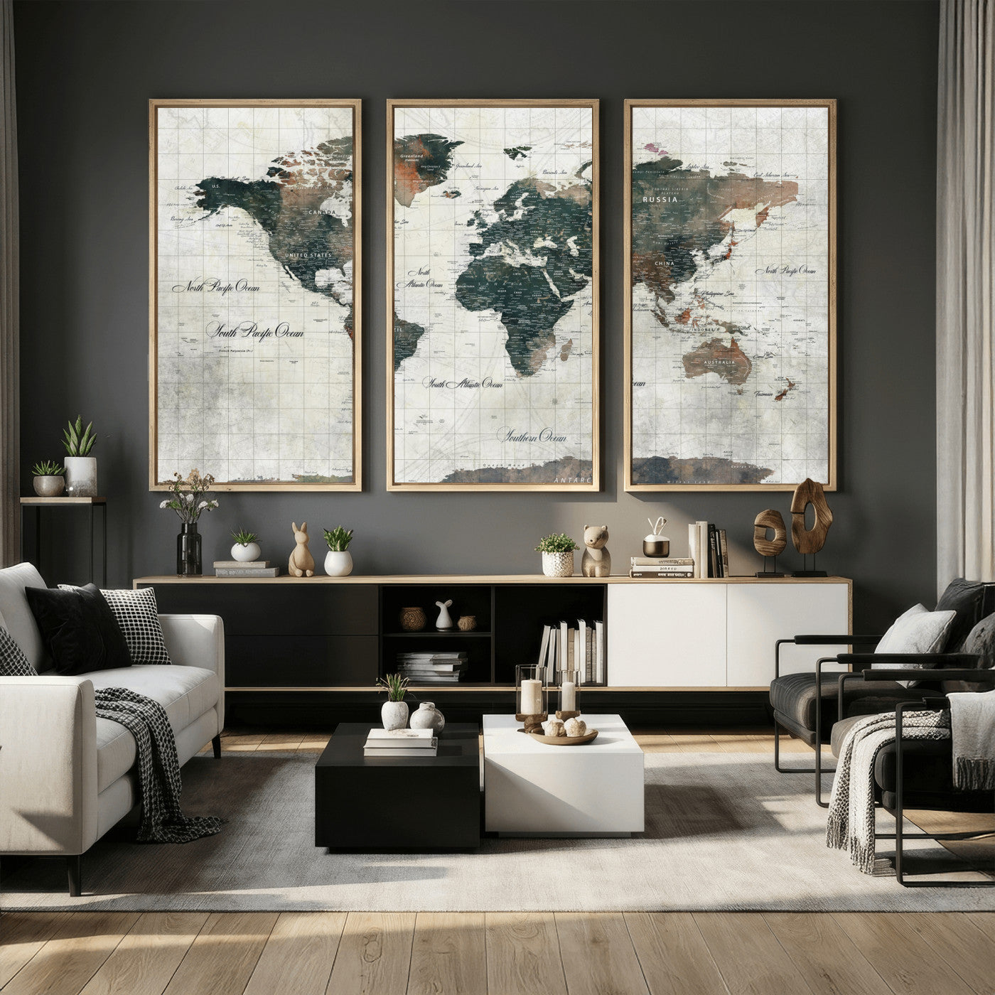 91179593-MGV-CV-36X24 - World Map Wall Art Canvas Print, Modern Decorative Framed Map Artwork Prints for Living Room, Office, Bedroom Wall Decor