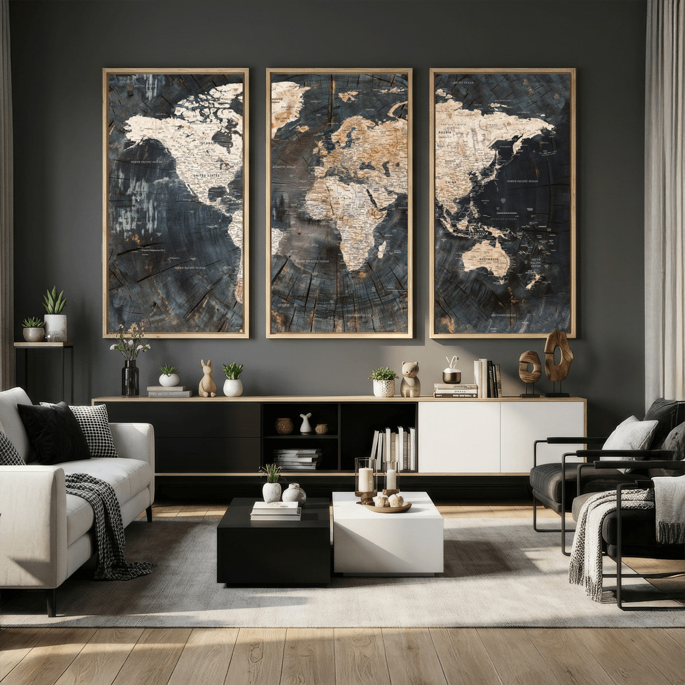 89162112-MGV-CV-36X24 - World Map Wall Art Canvas Print, Modern Decorative Framed Map Artwork Prints for Living Room, Office, Bedroom Wall Decor