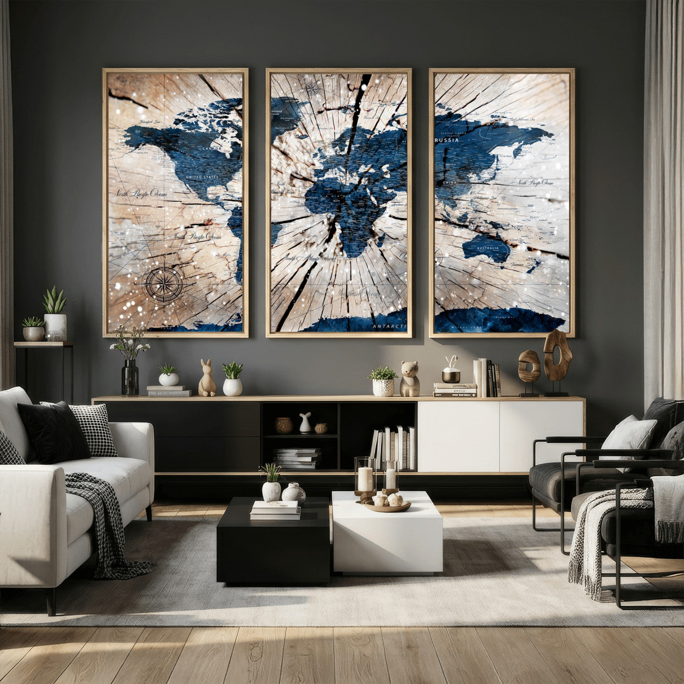 19478704-MGV-CV-36X24 - World Map Wall Art Canvas Print, Modern Decorative Framed Map Artwork Prints for Living Room, Office, Bedroom Wall Decor