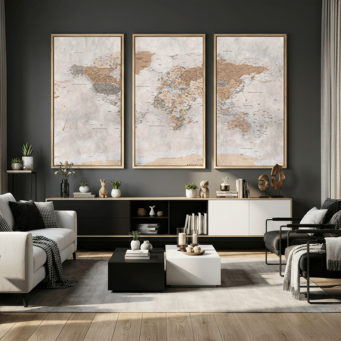 34051638-MGV-CV-36X24 - World Map Wall Art Canvas Print, Modern Decorative Framed Map Artwork Prints for Living Room, Office, Bedroom Wall Decor