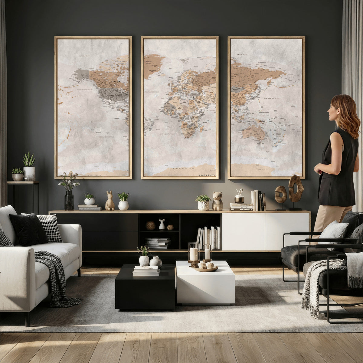 34051638-MGV-CV-36X24 - Detailed World Map Wall Art Canvas Print for Home and Office Decor