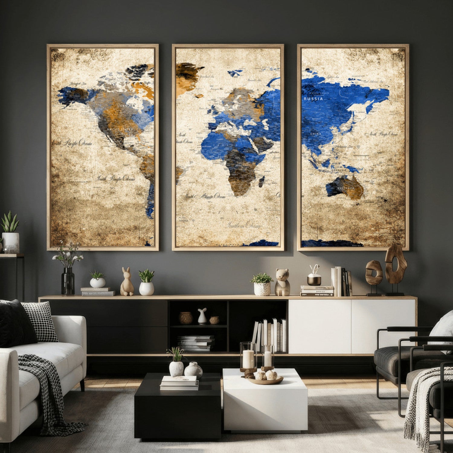 27314341-MGV-CV-36X24 - World Map Wall Art Canvas Print, Modern Decorative Framed Map Artwork Prints for Living Room, Office, Bedroom Wall Decor
