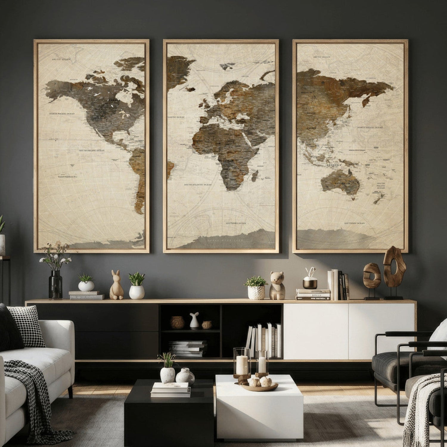 49623468-MGV-CV-36X24 - World Map Wall Art Canvas Print, Modern Decorative Framed Map Artwork Prints for Living Room, Office, Bedroom Wall Decor