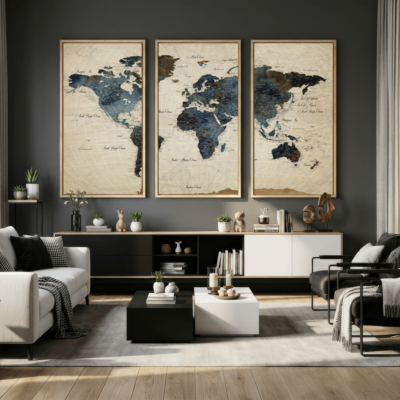72927803-MGV-CV-36X24 - World Map Wall Art Canvas Print, Modern Decorative Framed Map Artwork Prints for Living Room, Office, Bedroom Wall Decor