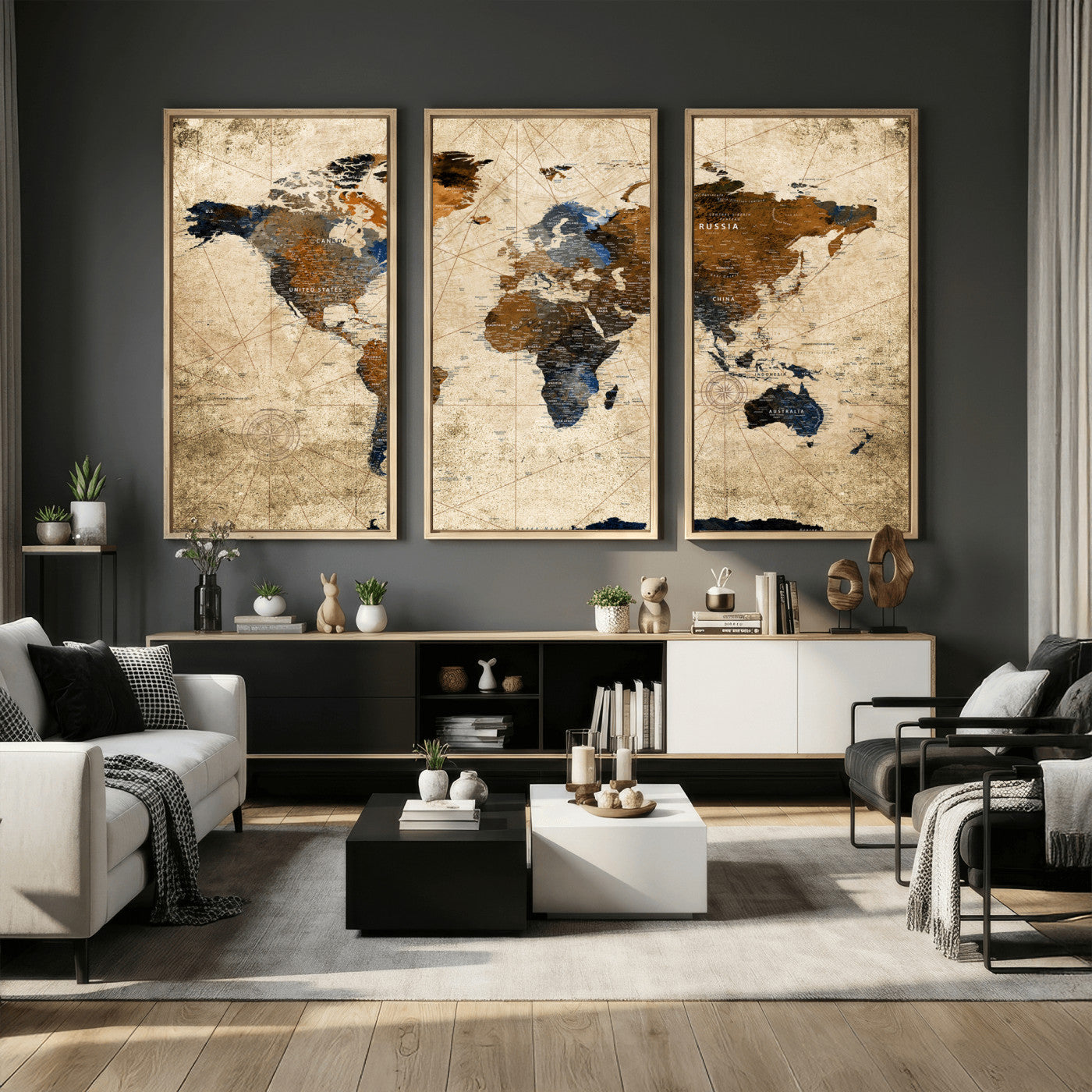 27163414-MGV-CV-36X24 - World Map Wall Art Canvas Print, Modern Decorative Framed Map Artwork Prints for Living Room, Office, Bedroom Wall Decor