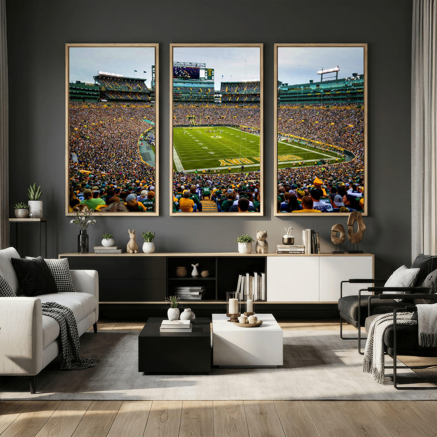 56521752-MGV-CV-36X24 - Green Bay Packers Stadium Wall Art Canvas Print, Lambeau Field Football Stadium Artwork, Framed Wall Art Ready to Hang