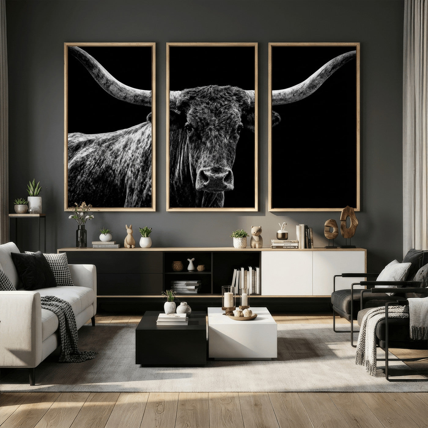 86568508-MGV-CV-36X24 - Vintage Texas Longhorn Bull Wall Art Canvas Print, Texas Cow Portrait Print, Framed Bull Wall Art Ready to Hang
